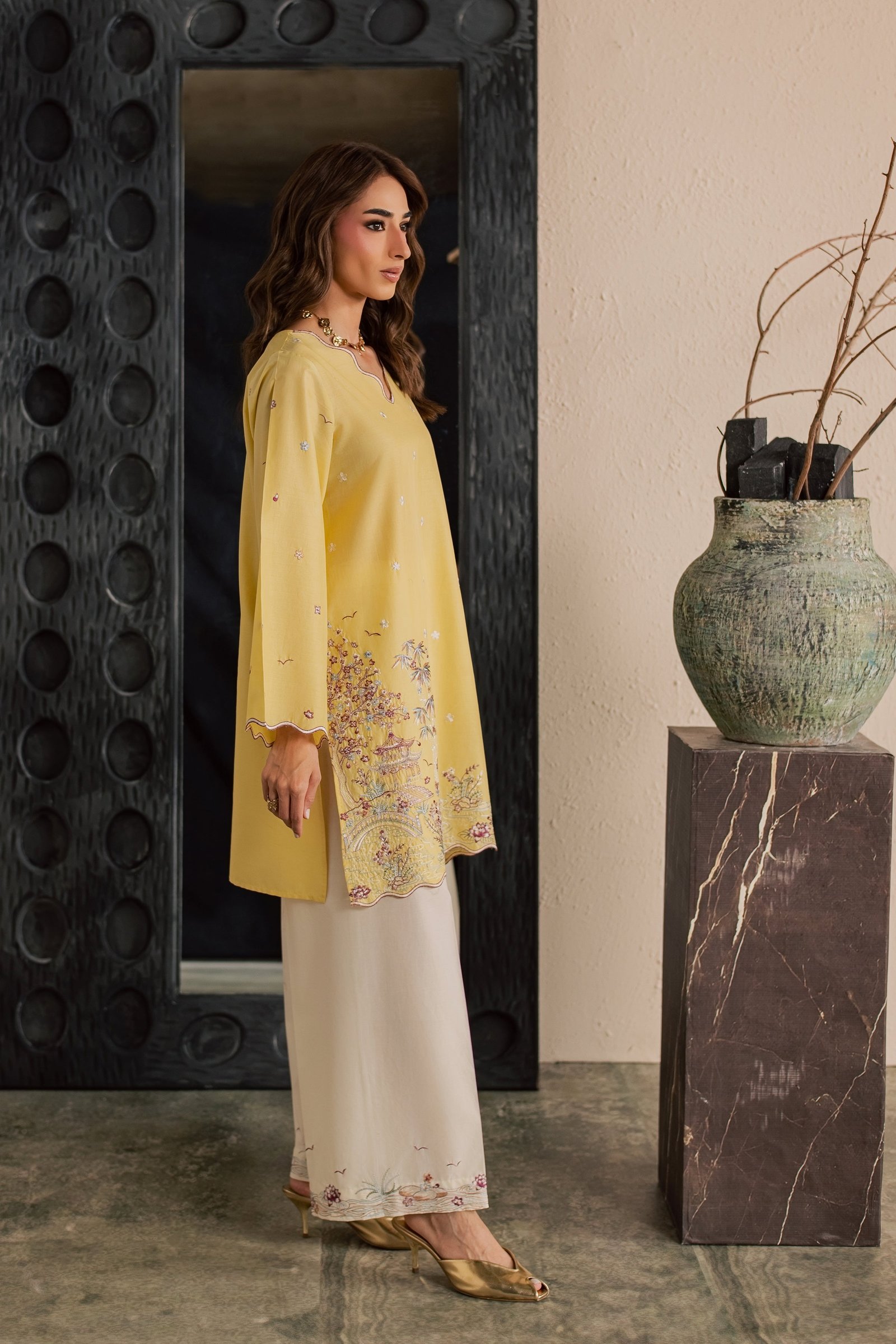 Second Spring 2Pc - Embroidered Lawn Dress EverydayEdit26 BATIK XS / Ochre / Pima Lawn-S / Ochre / Pima Lawn-M / Ochre / Pima Lawn-L / Ochre / Pima Lawn-XL / Ochre / Pima Lawn