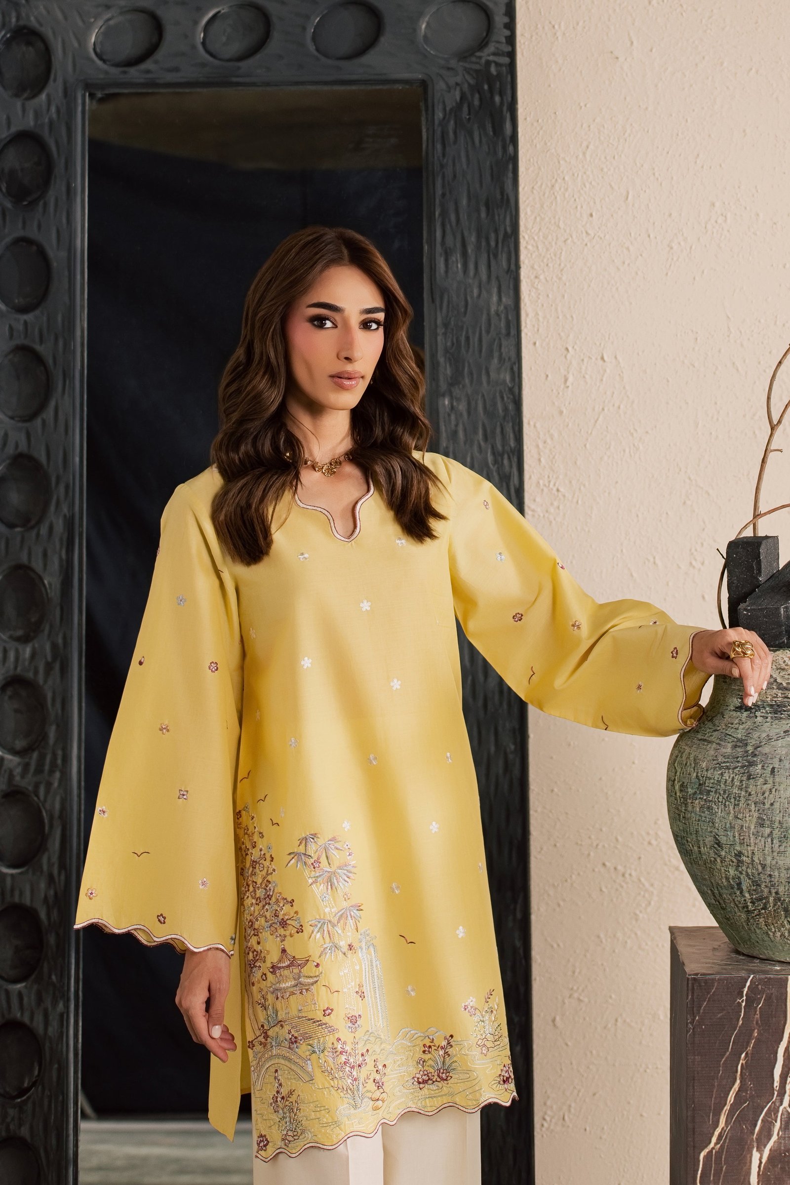 Second Spring 2Pc - Embroidered Lawn Dress EverydayEdit26 BATIK XS / Ochre / Pima Lawn-S / Ochre / Pima Lawn-M / Ochre / Pima Lawn-L / Ochre / Pima Lawn-XL / Ochre / Pima Lawn