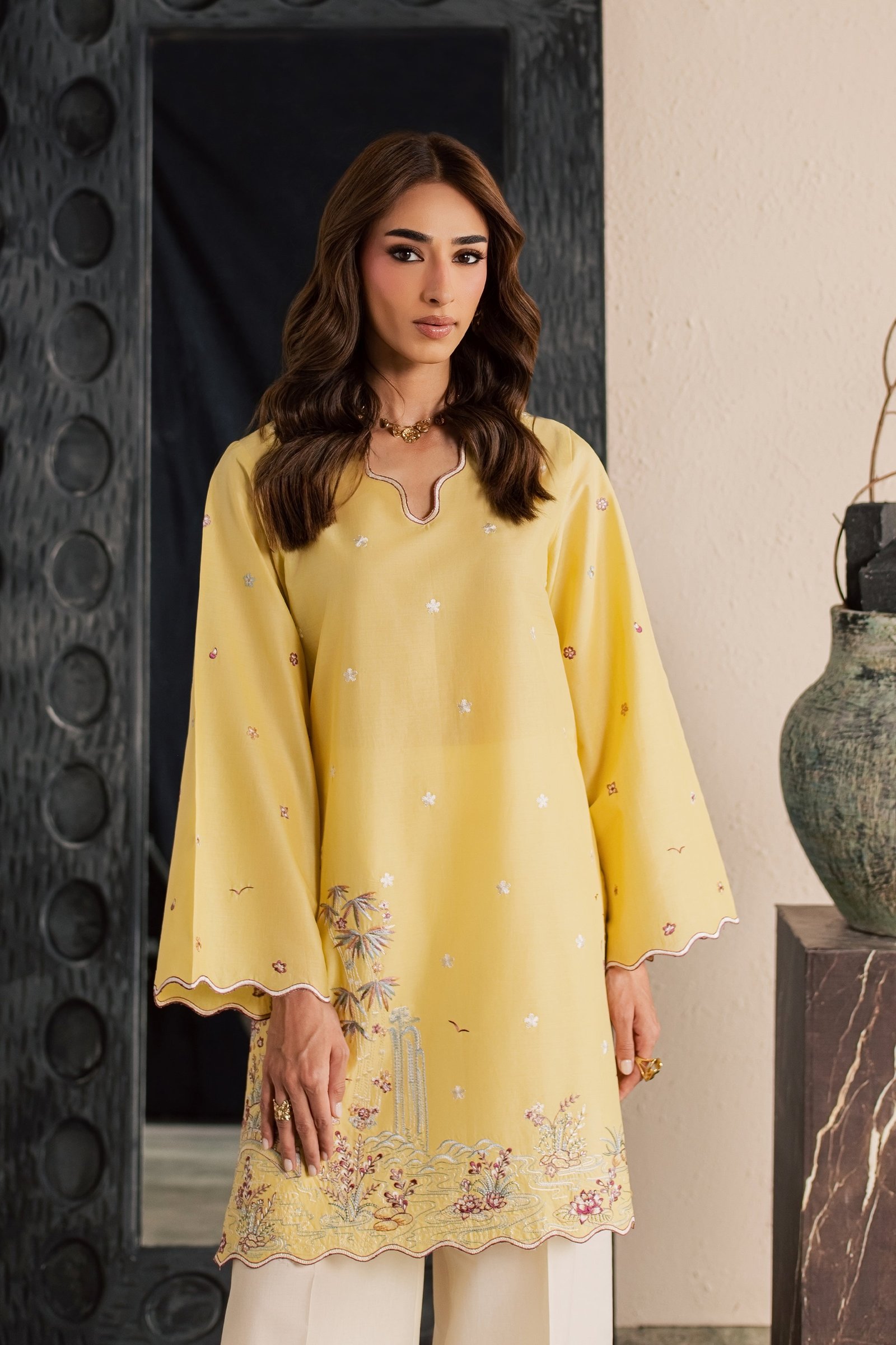 Second Spring 2Pc - Embroidered Lawn Dress EverydayEdit26 BATIK XS / Ochre / Pima Lawn-S / Ochre / Pima Lawn-M / Ochre / Pima Lawn-L / Ochre / Pima Lawn-XL / Ochre / Pima Lawn