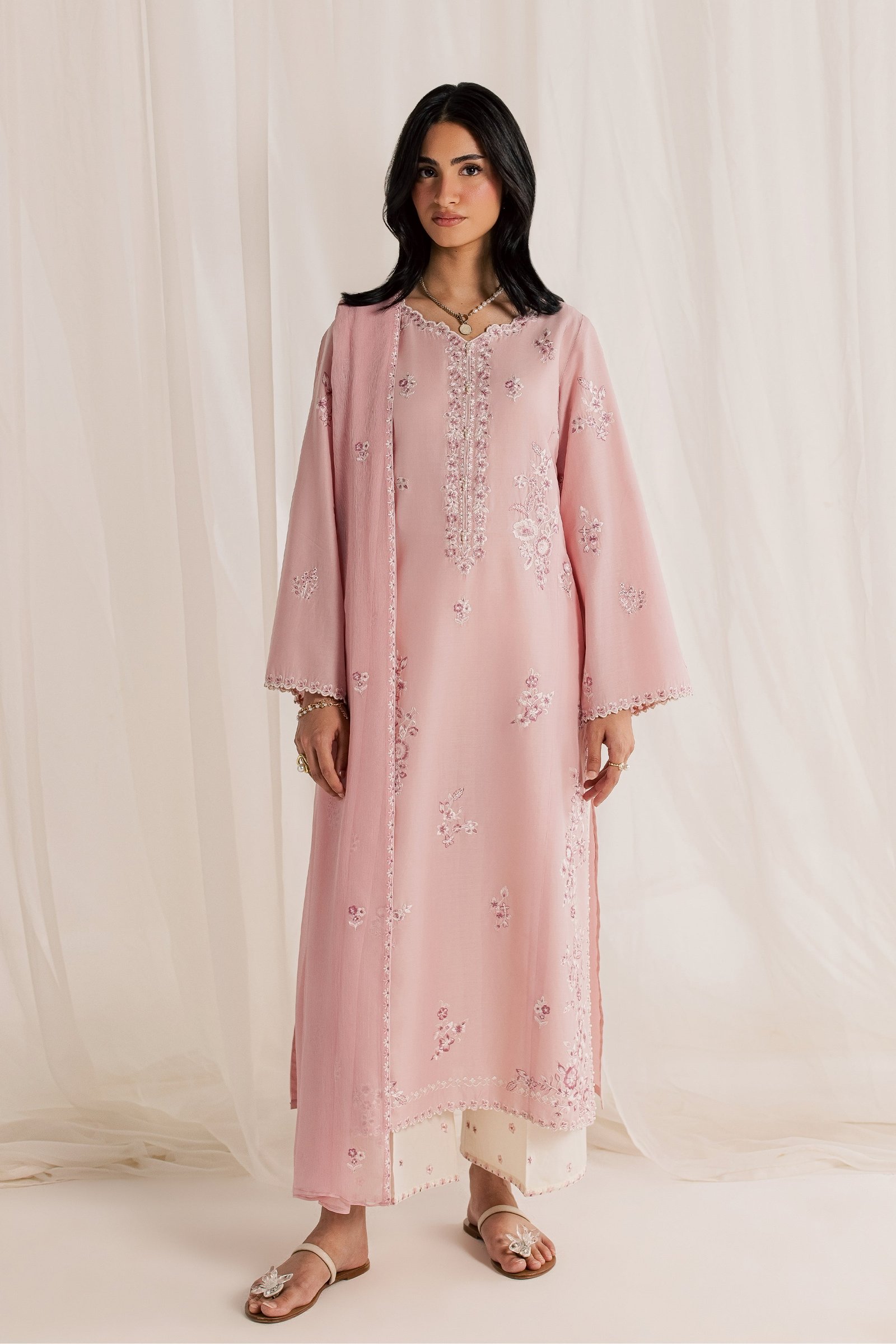 Seda 3Pc - Embroidered Lawn Dress EverydayEdit26 BATIK XS / Powder Pink / Pima Lawn-S / Powder Pink / Pima Lawn-M / Powder Pink / Pima Lawn-L / Powder Pink / Pima Lawn-XL / Powder Pink / Pima Lawn