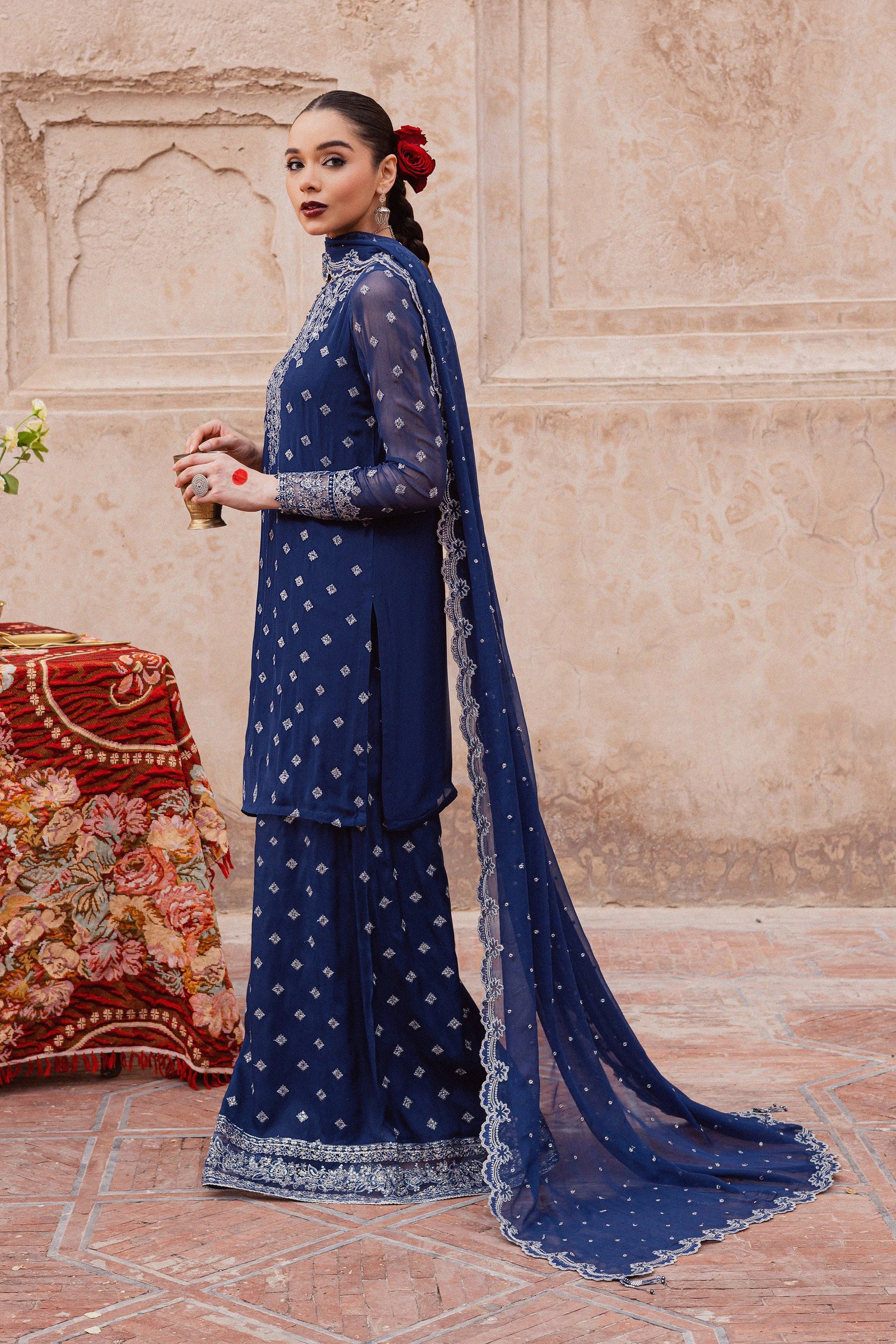 Sereene Sapphire 3Pc - Festive Luxe Pret BATIKLuxePRET  BATIK   XS / Royal Blue / Chiffon & Raw Silk-S / Royal Blue / Chiffon & Raw Silk-M / Royal Blue / Chiffon & Raw Silk-L / Royal Blue / Chiffon & Raw Silk-XL / Royal Blue / Chiffon & Raw Silk
