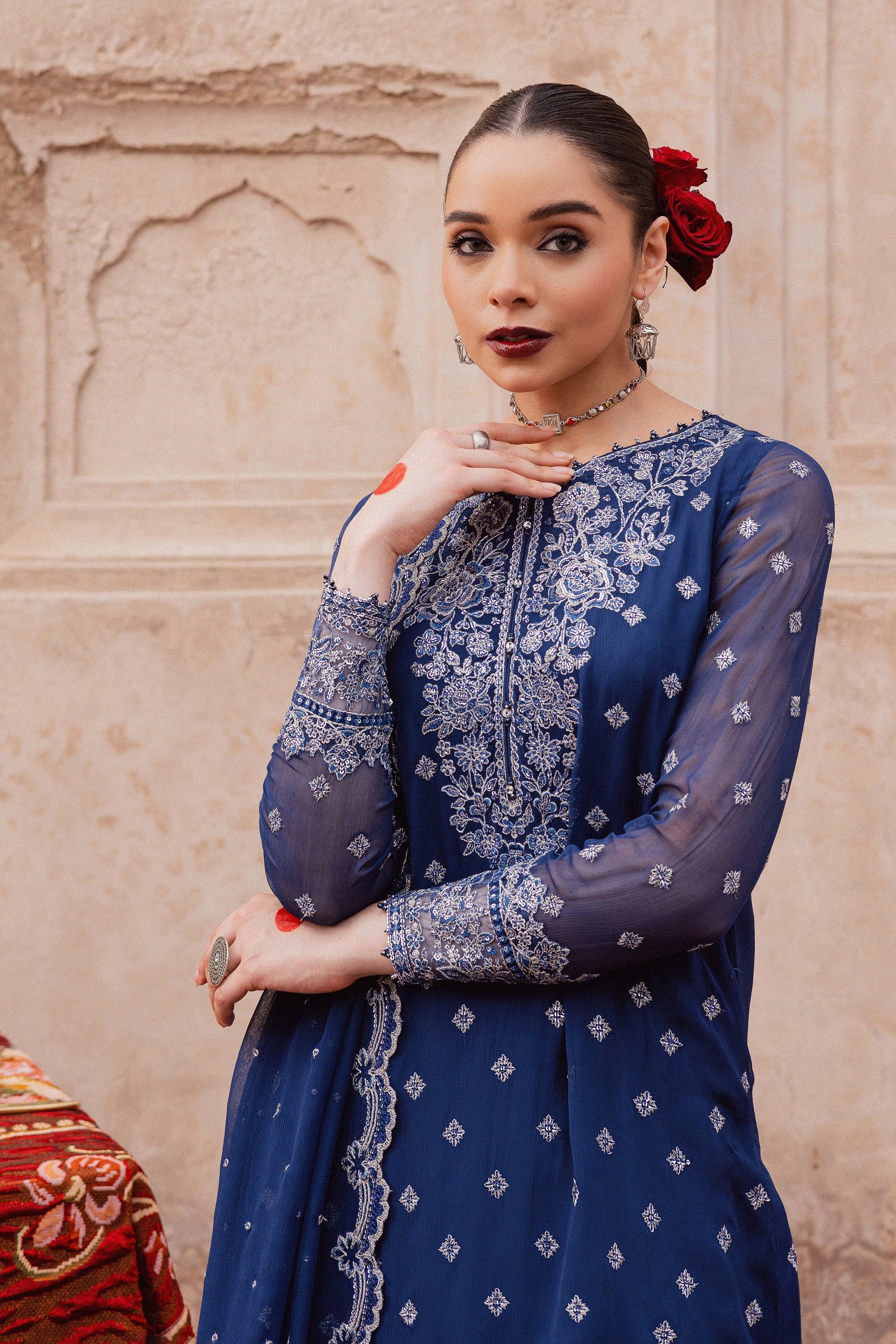  Sereene Sapphire 3Pc - Festive Luxe Pret BATIKLuxePRET  BATIK   XS / Royal Blue / Chiffon & Raw Silk-S / Royal Blue / Chiffon & Raw Silk-M / Royal Blue / Chiffon & Raw Silk-L / Royal Blue / Chiffon & Raw Silk-XL / Royal Blue / Chiffon & Raw Silk