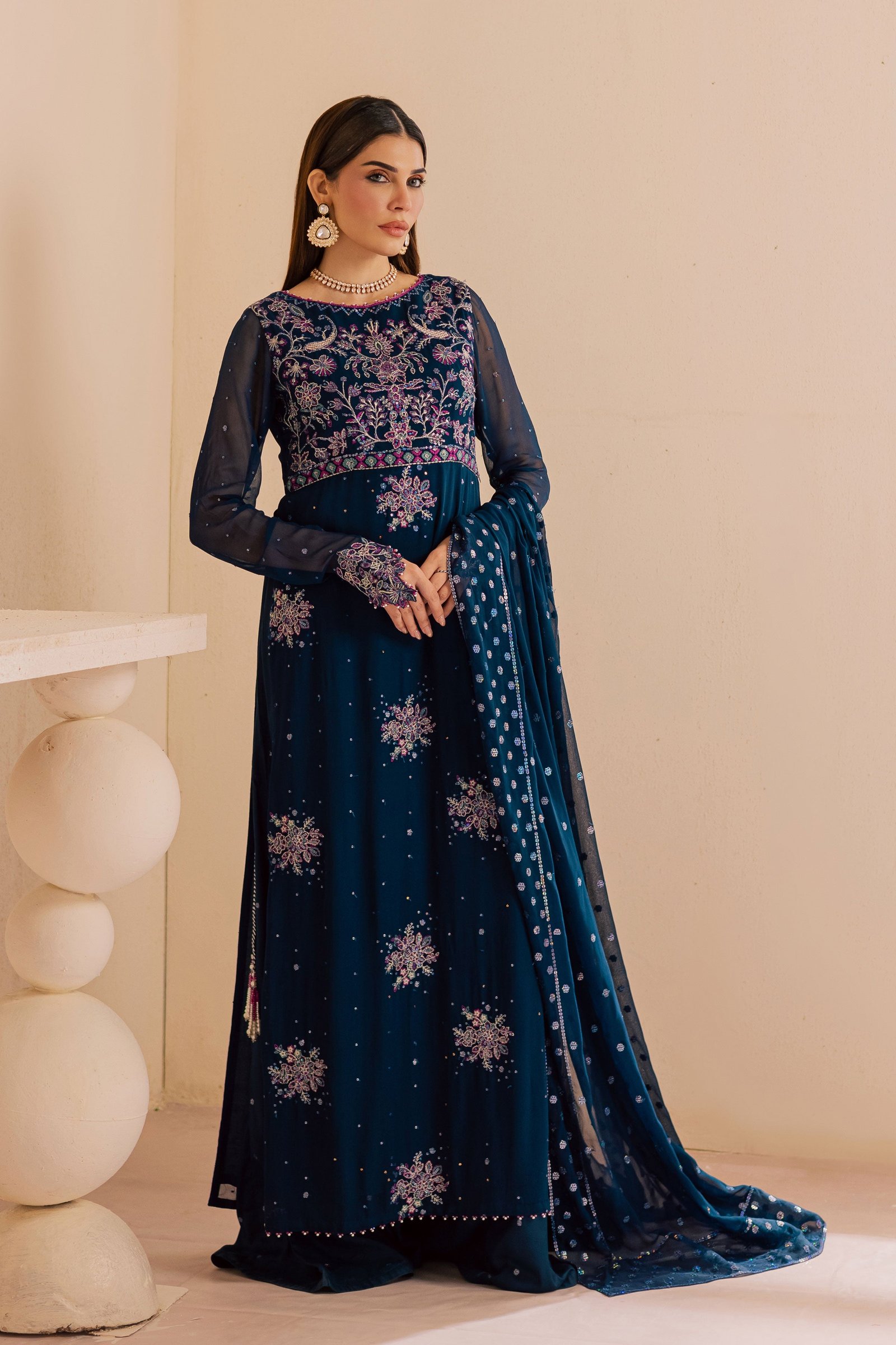  Sham e Falak 3Pc - Embroidered Luxe Pret BATIKLuxePRET2025  BATIK   XS / Midnight Blue / Crinkle & Raw Silk-S / Midnight Blue / Crinkle & Raw Silk-M / Midnight Blue / Crinkle & Raw Silk-L / Midnight Blue / Crinkle & Raw Silk-XL / Midnight Blue / Crinkle & Raw Silk