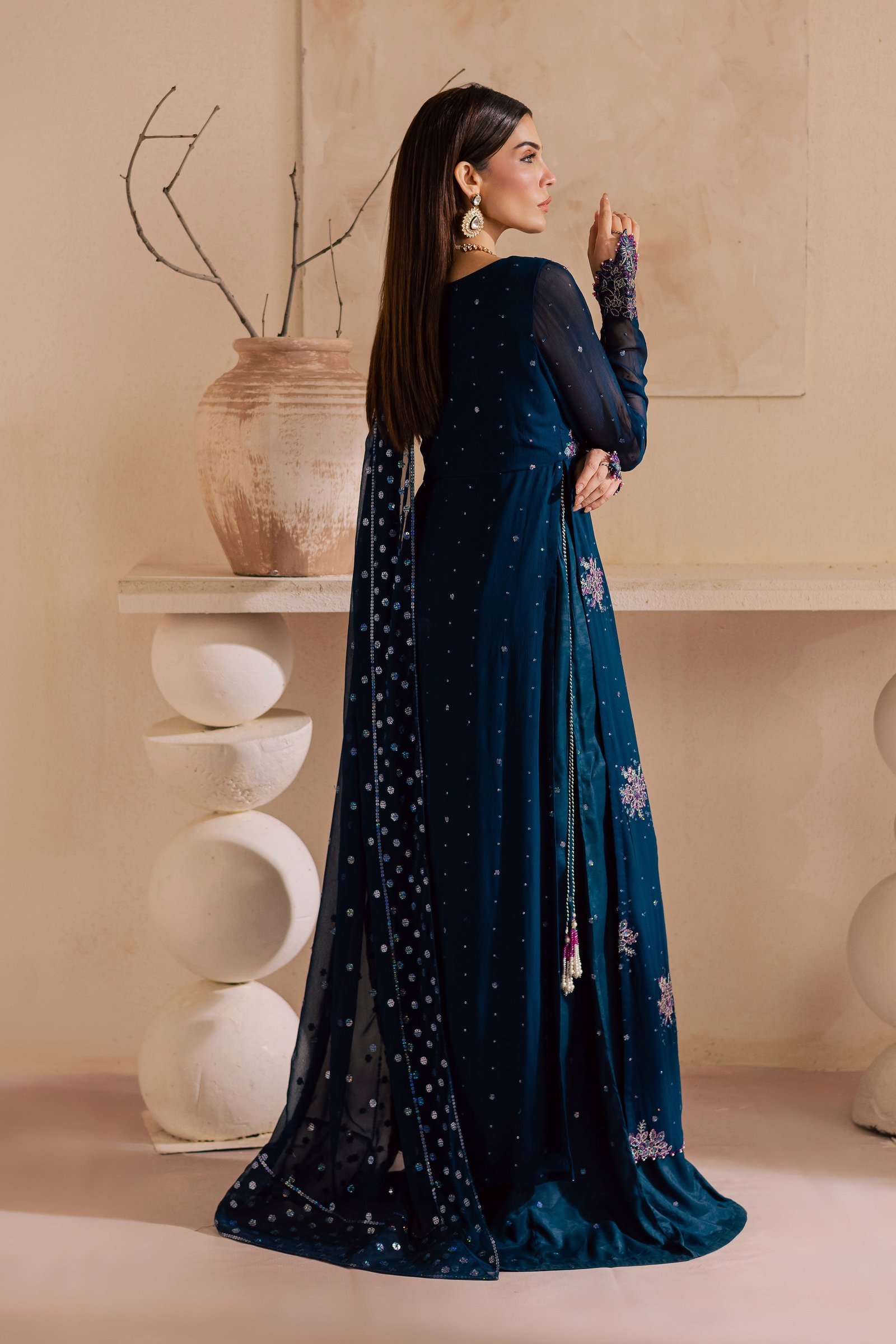 Sham e Falak 3Pc - Embroidered Luxe Pret BATIKLuxePRET2025  BATIK   XS / Midnight Blue / Crinkle & Raw Silk-S / Midnight Blue / Crinkle & Raw Silk-M / Midnight Blue / Crinkle & Raw Silk-L / Midnight Blue / Crinkle & Raw Silk-XL / Midnight Blue / Crinkle & Raw Silk