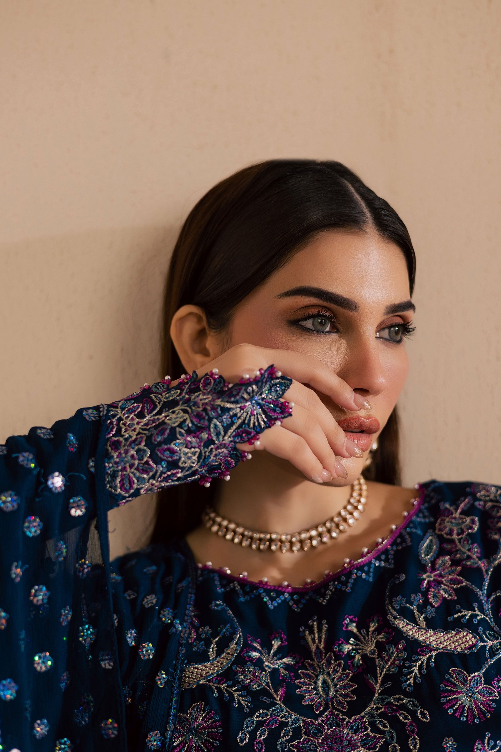  Sham e Falak 3Pc - Embroidered Luxe Pret BATIKLuxePRET2025  BATIK   XS / Midnight Blue / Crinkle & Raw Silk-S / Midnight Blue / Crinkle & Raw Silk-M / Midnight Blue / Crinkle & Raw Silk-L / Midnight Blue / Crinkle & Raw Silk-XL / Midnight Blue / Crinkle & Raw Silk