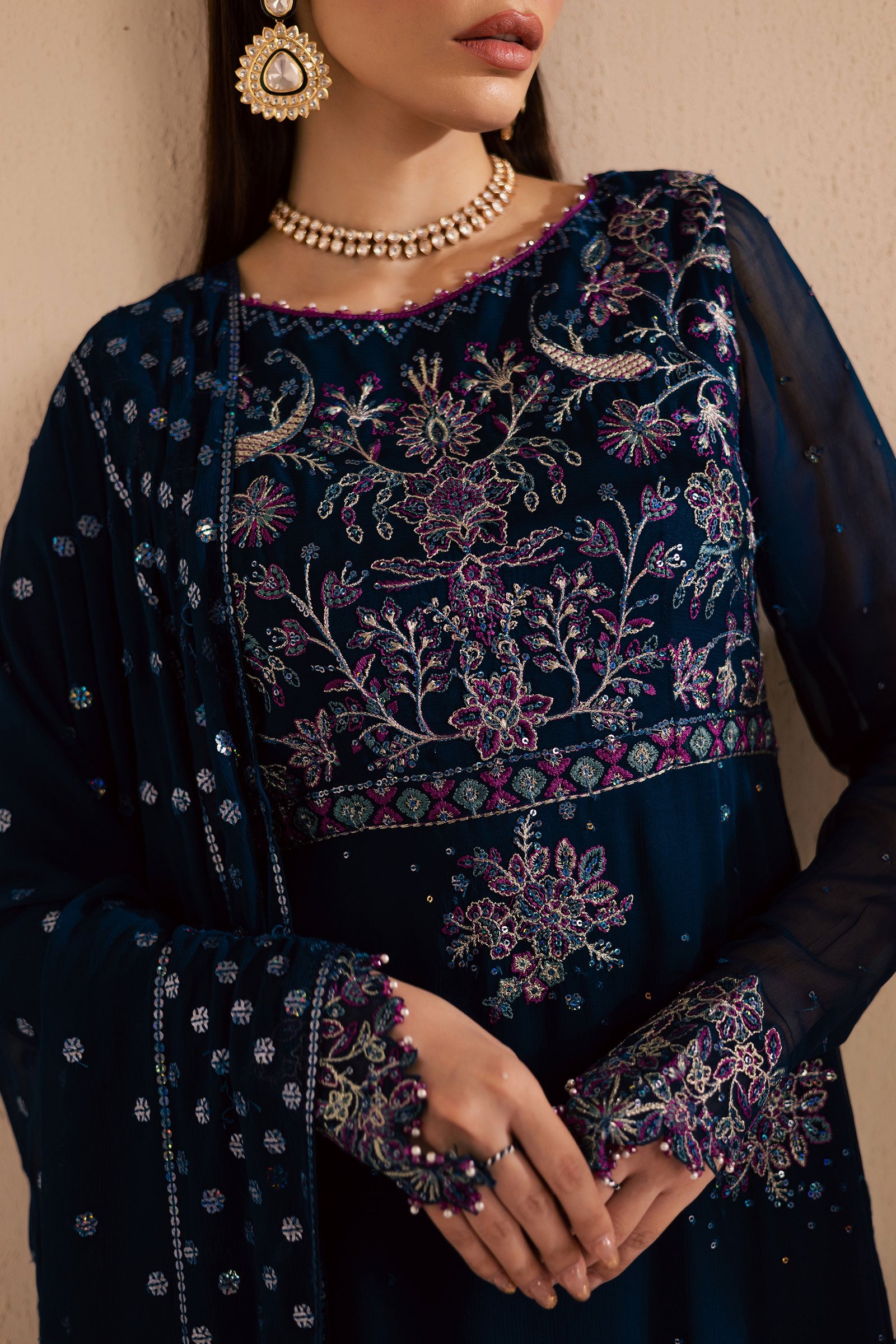  Sham e Falak 3Pc - Embroidered Luxe Pret BATIKLuxePRET2025  BATIK   XS / Midnight Blue / Crinkle & Raw Silk-S / Midnight Blue / Crinkle & Raw Silk-M / Midnight Blue / Crinkle & Raw Silk-L / Midnight Blue / Crinkle & Raw Silk-XL / Midnight Blue / Crinkle & Raw Silk
