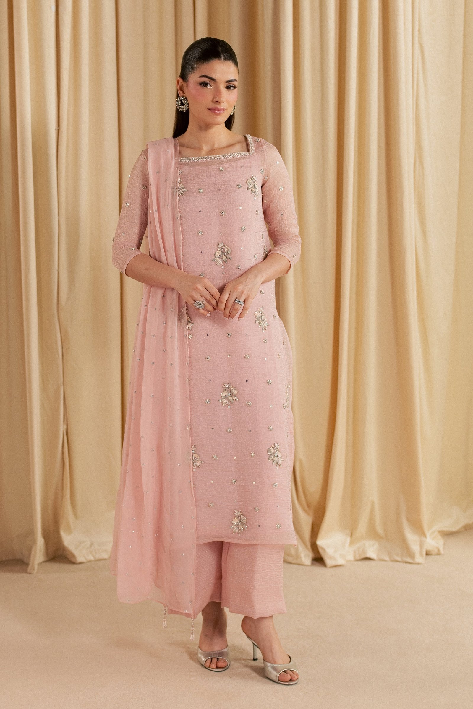 Sheesha 3Pc - Festive Luxe Pret STUDIOLUXEAUG26 BATIK S / Pink / Shimmer Silk Organza