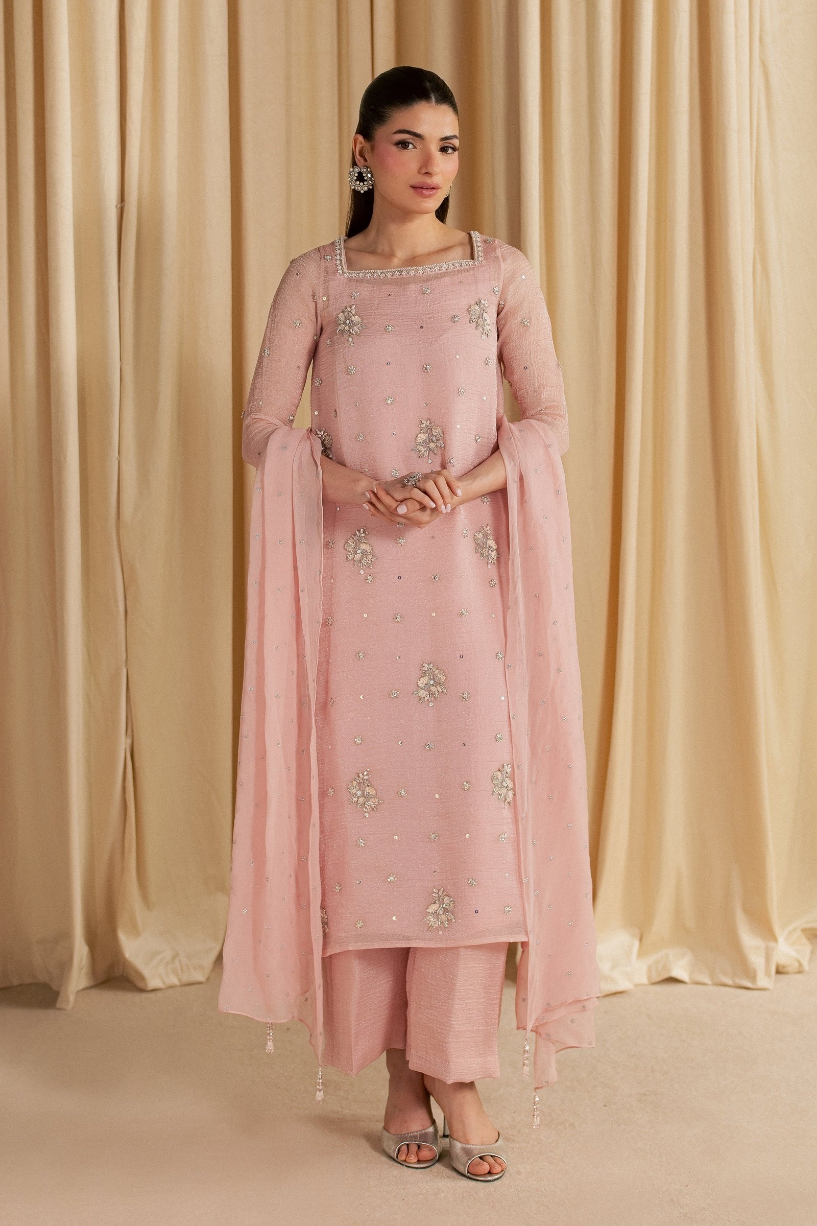 Sheesha 3Pc - Festive Luxe Pret STUDIOLUXEAUG26 BATIK S / Pink / Shimmer Silk Organza