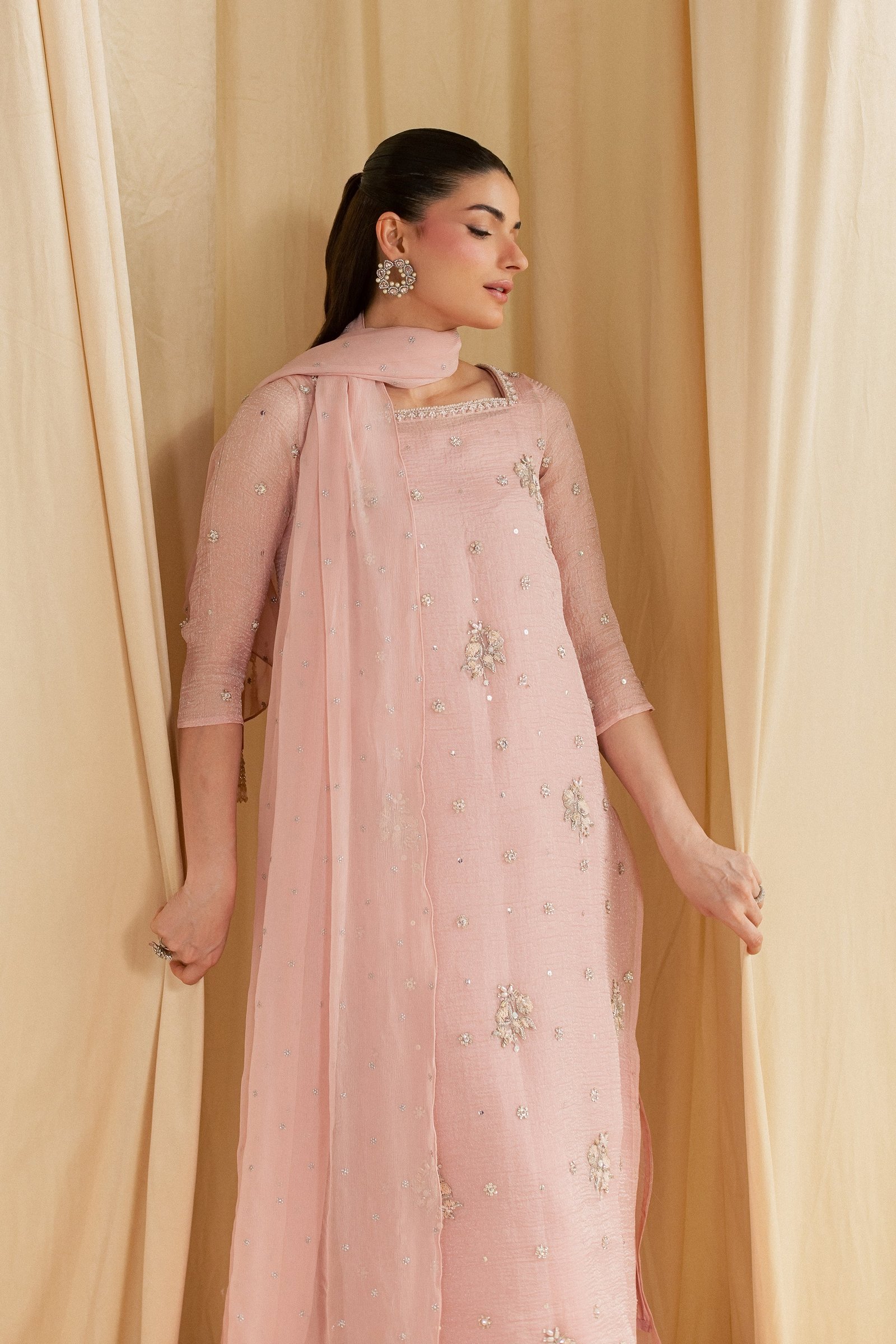 Sheesha 3Pc - Festive Luxe Pret STUDIOLUXEAUG26 BATIK S / Pink / Shimmer Silk Organza