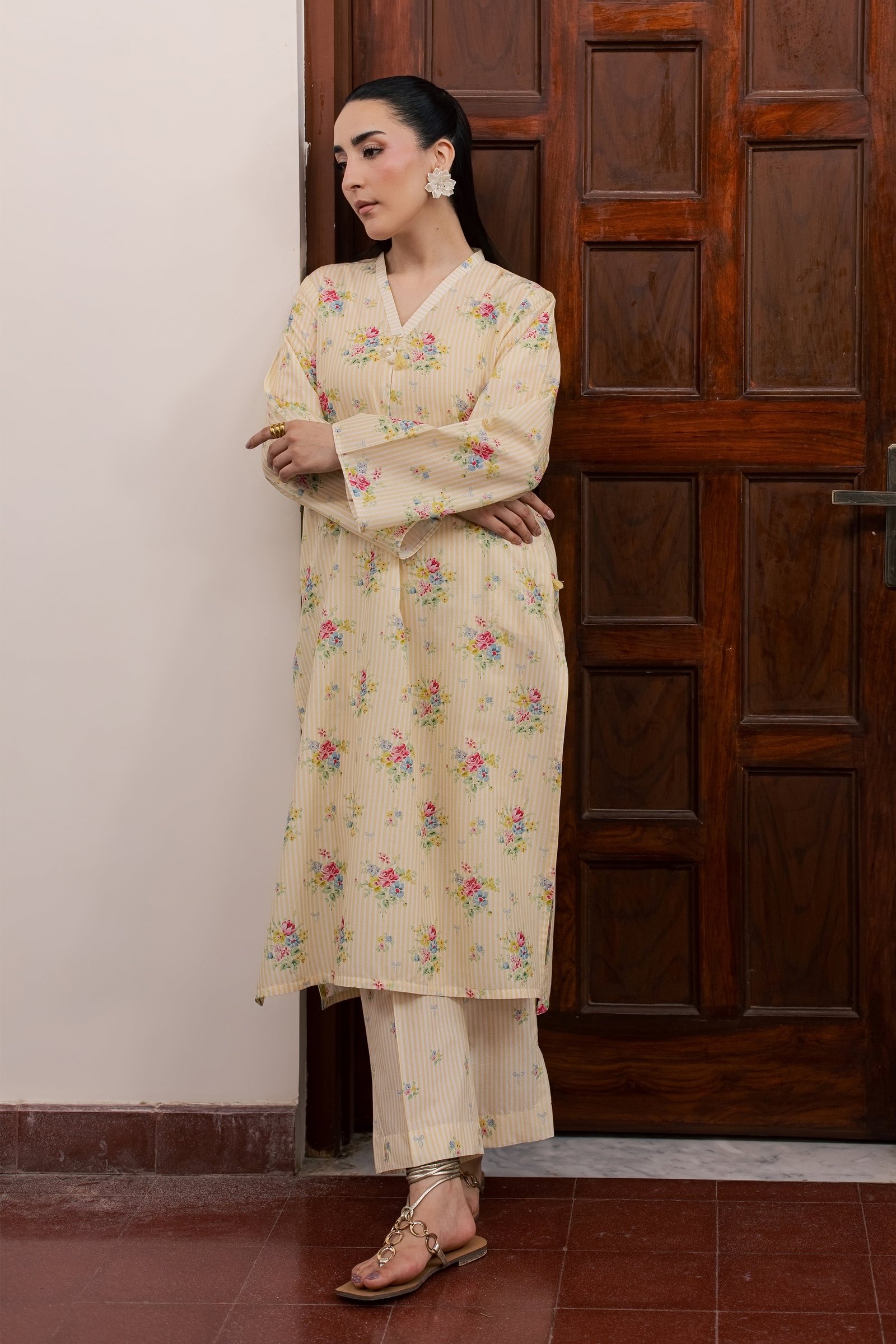 Sid 2Pc - Printed Lawn Dress BATIKSS26 BATIK XS / Yellow / Lawn-S / Yellow / Lawn-M / Yellow / Lawn-L / Yellow / Lawn-XL / Yellow / Lawn