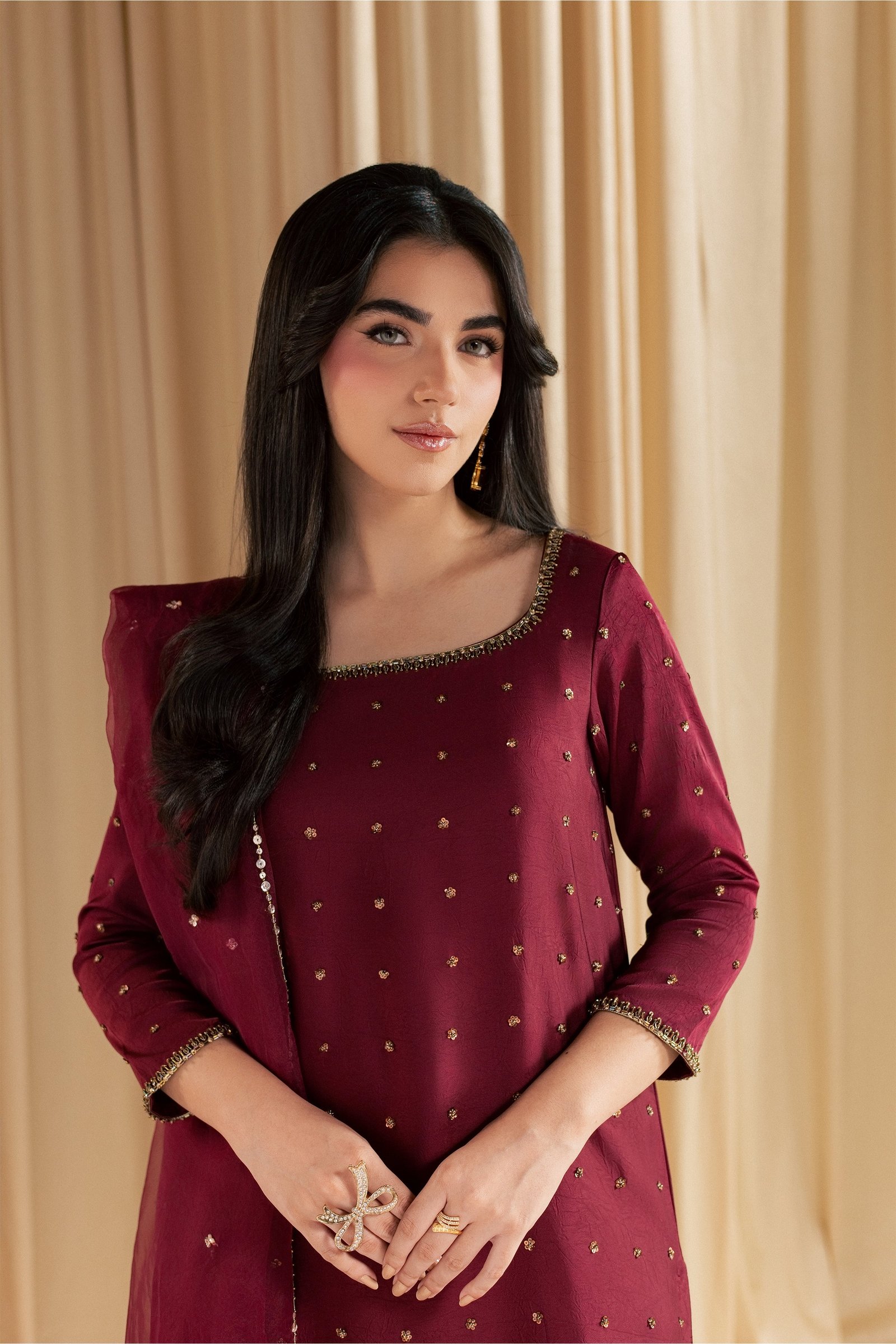 Simab 3Pc - Festive Luxe Pret STUDIOLUXEAUG26 BATIK S / Burgundy / Textured Grip
