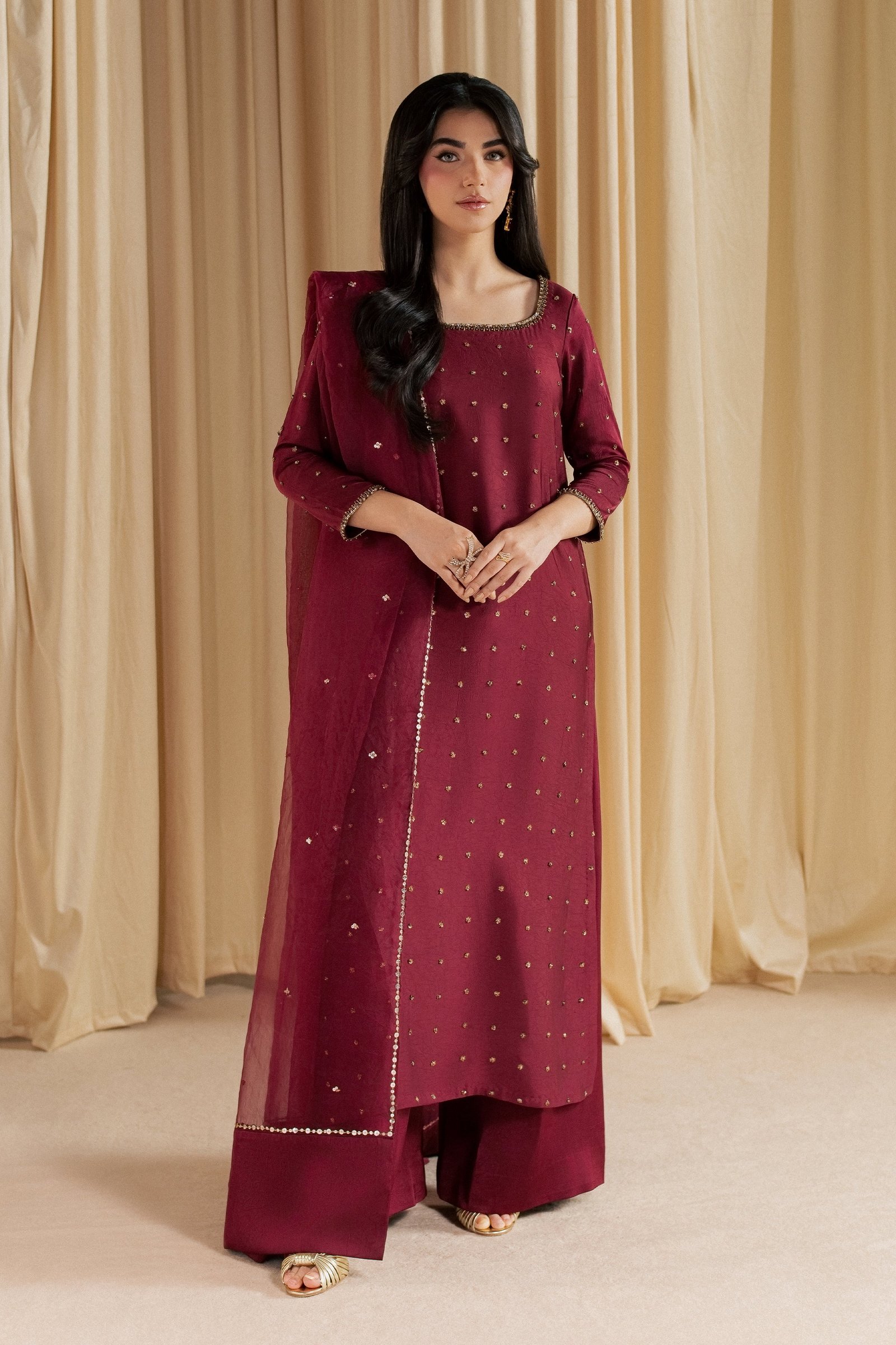 Simab 3Pc - Festive Luxe Pret STUDIOLUXEAUG26 BATIK S / Burgundy / Textured Grip