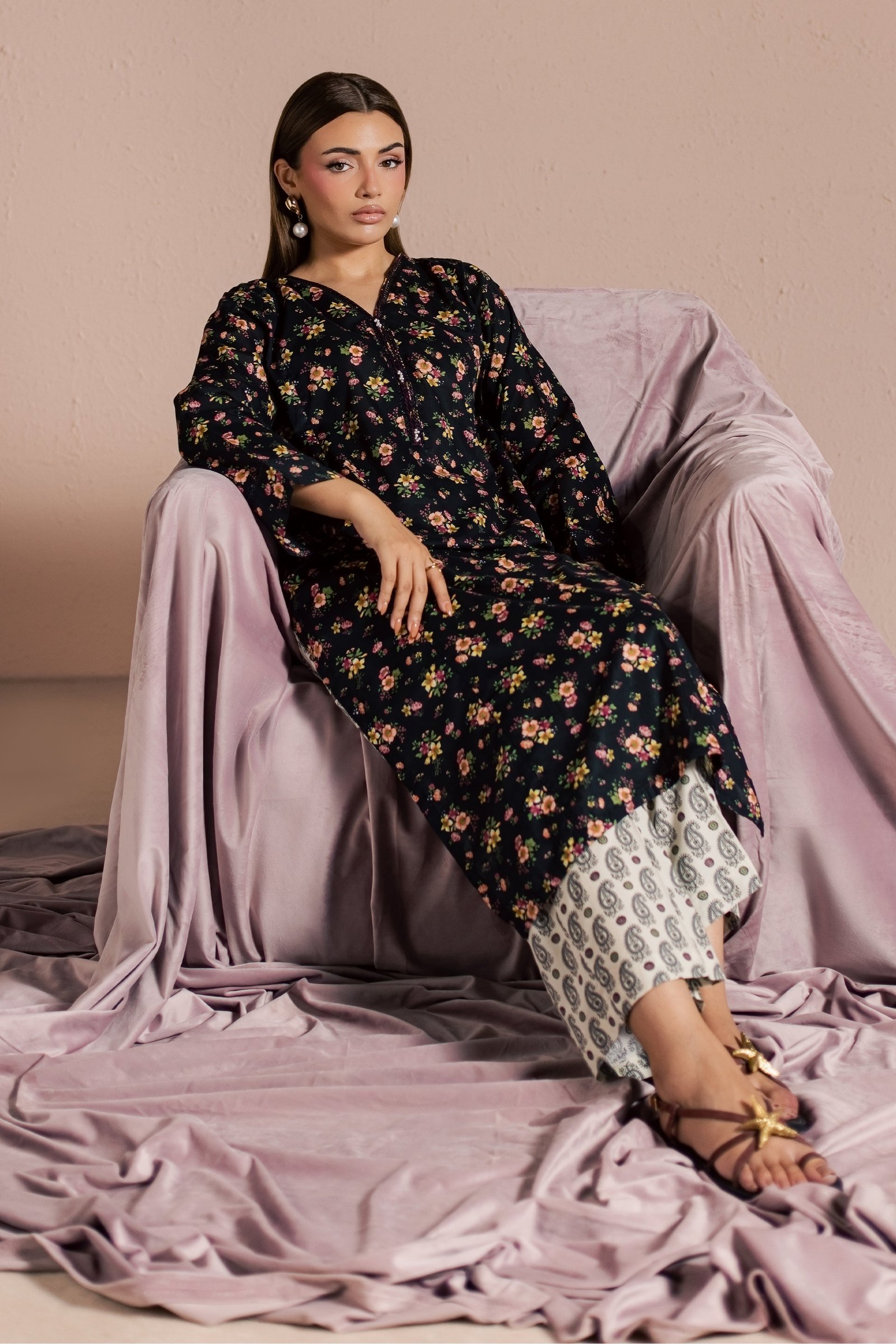 Siri 2Pc - Printed Lawn Dress BATIKSS26 BATIK XS / Black / Lawn-S / Black / Lawn-M / Black / Lawn-L / Black / Lawn-XL / Black / Lawn
