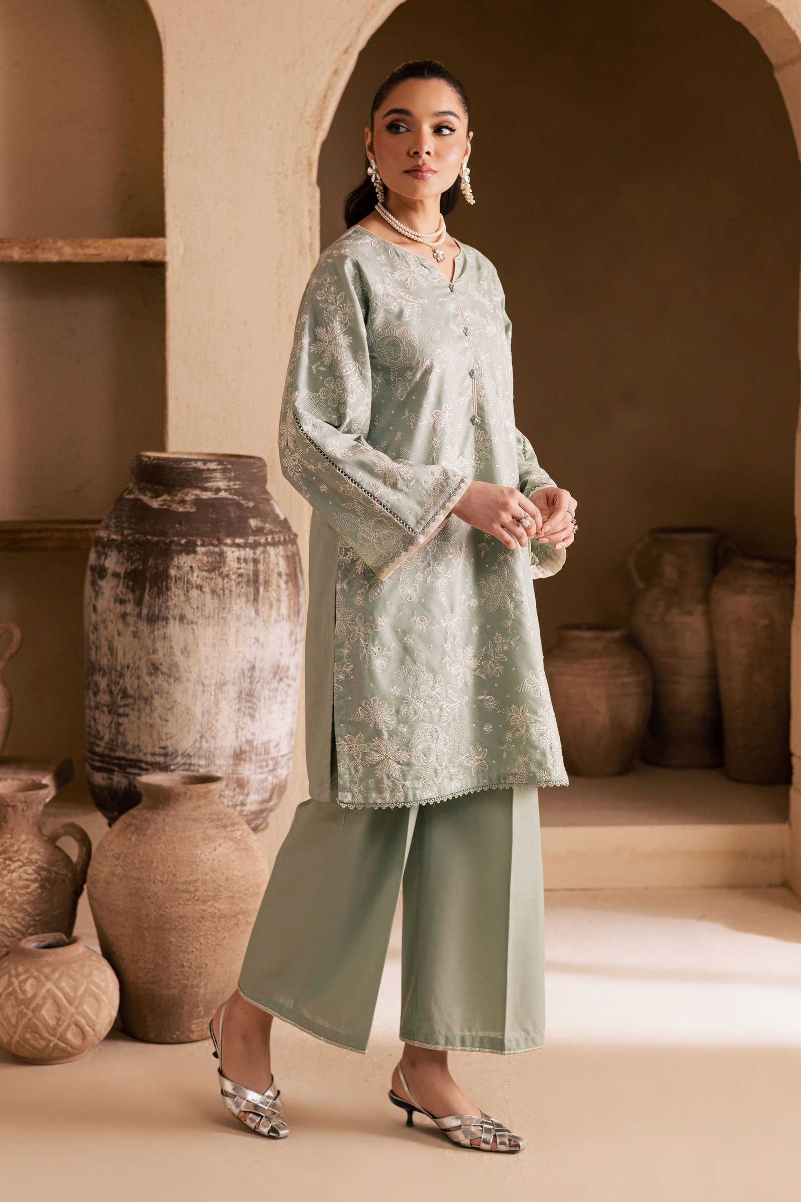 Snow Puff 2Pc - Embroidered Khaddar Dress BATIK WINTER PRET 2025 BATIK XS / Sea Green / Khaddar-S / Sea Green / Khaddar-M / Sea Green / Khaddar-L / Sea Green / Khaddar-XL / Sea Green / Khaddar