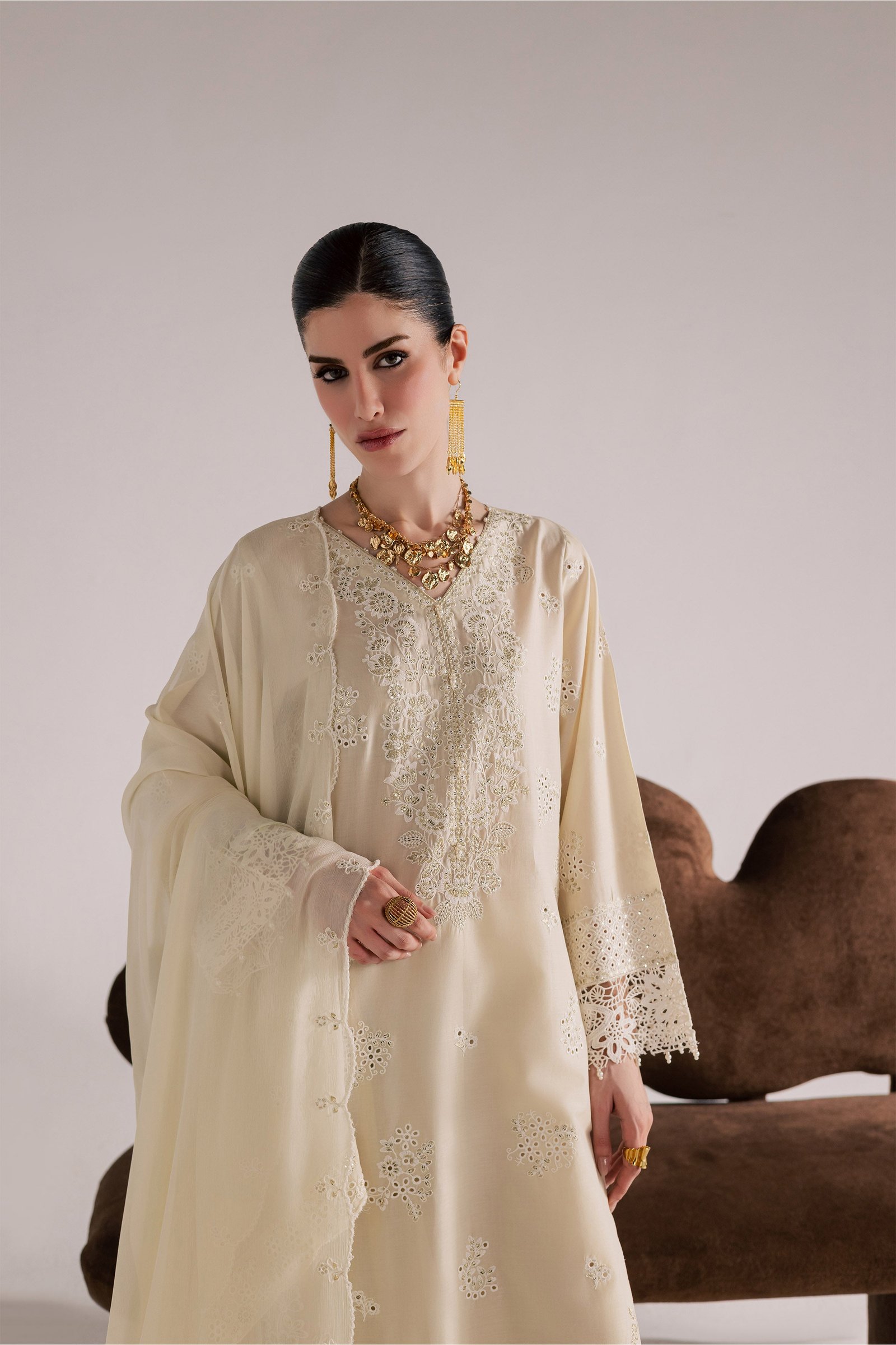 Soft Pearl 3Pc - Festive Eid Pret BATIKSS26 BATIK XS / Beige / Pima Lawn-S / Beige / Pima Lawn-M / Beige / Pima Lawn-L / Beige / Pima Lawn-XL / Beige / Pima Lawn