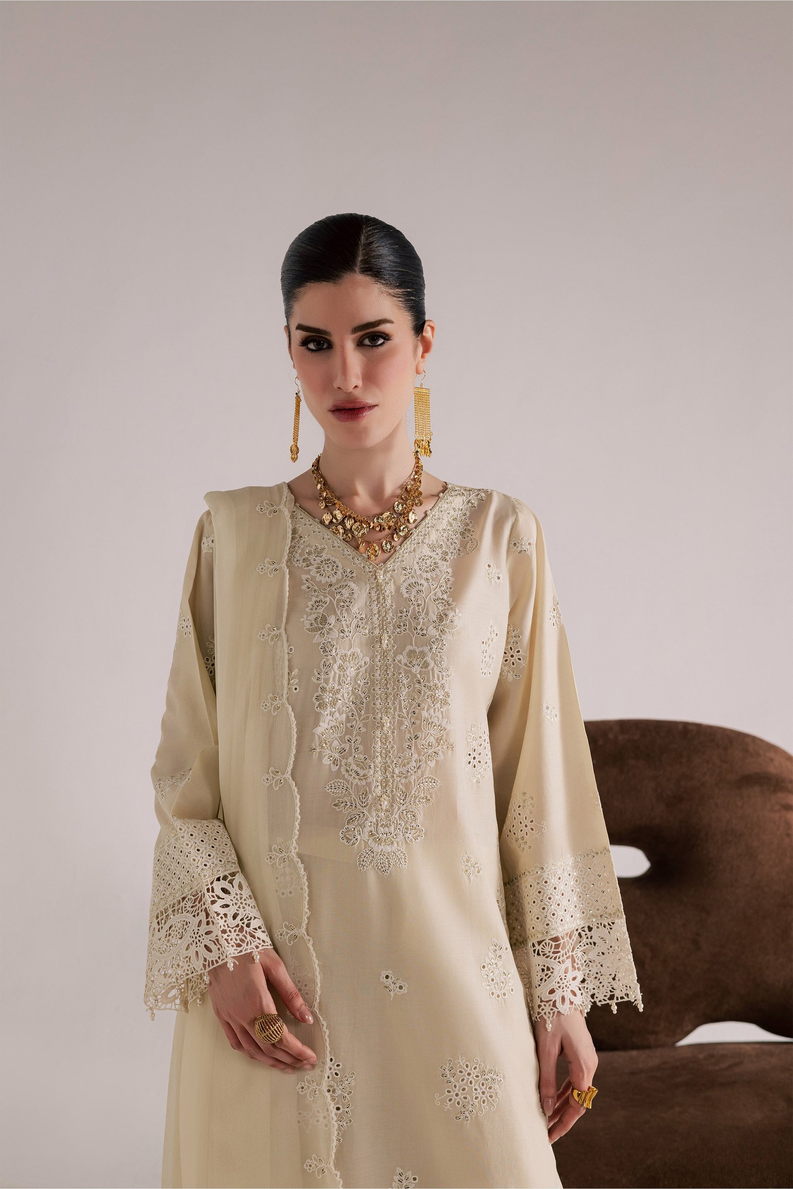 Soft Pearl 3Pc - Festive Eid Pret BATIKSS26 BATIK XS / Beige / Pima Lawn-S / Beige / Pima Lawn-M / Beige / Pima Lawn-L / Beige / Pima Lawn-XL / Beige / Pima Lawn