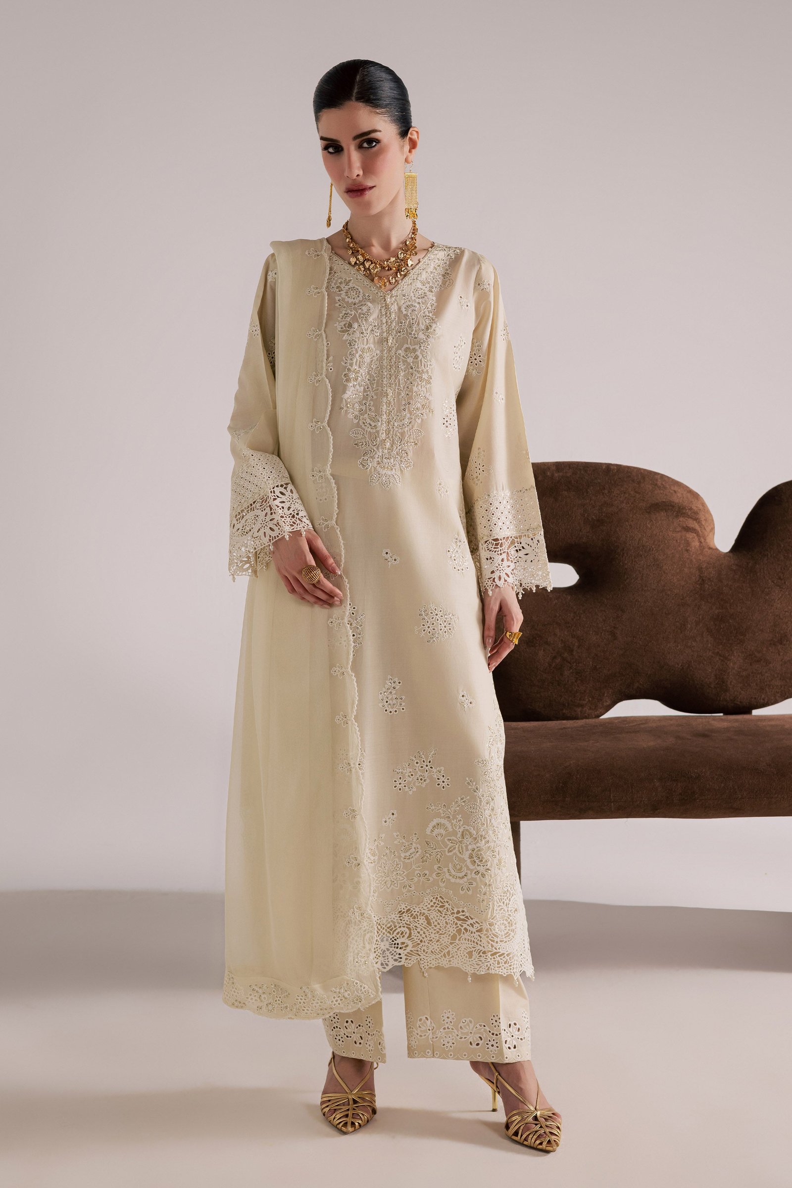 Soft Pearl 3Pc - Festive Eid Pret BATIKSS26 BATIK XS / Beige / Pima Lawn-S / Beige / Pima Lawn-M / Beige / Pima Lawn-L / Beige / Pima Lawn-XL / Beige / Pima Lawn
