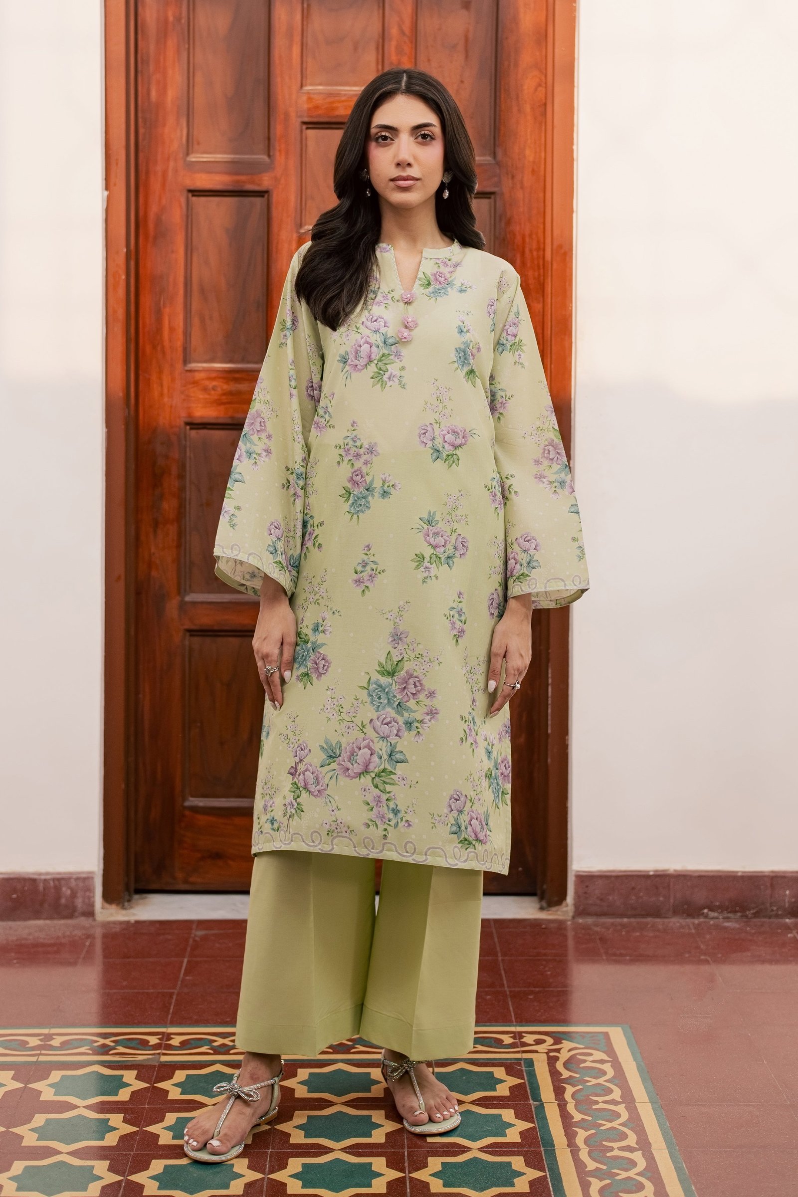 Steffi 2Pc - Printed Lawn Dress BATIKSS26 BATIK XS / Green / Lawn-S / Green / Lawn-M / Green / Lawn-L / Green / Lawn-XL / Green / Lawn