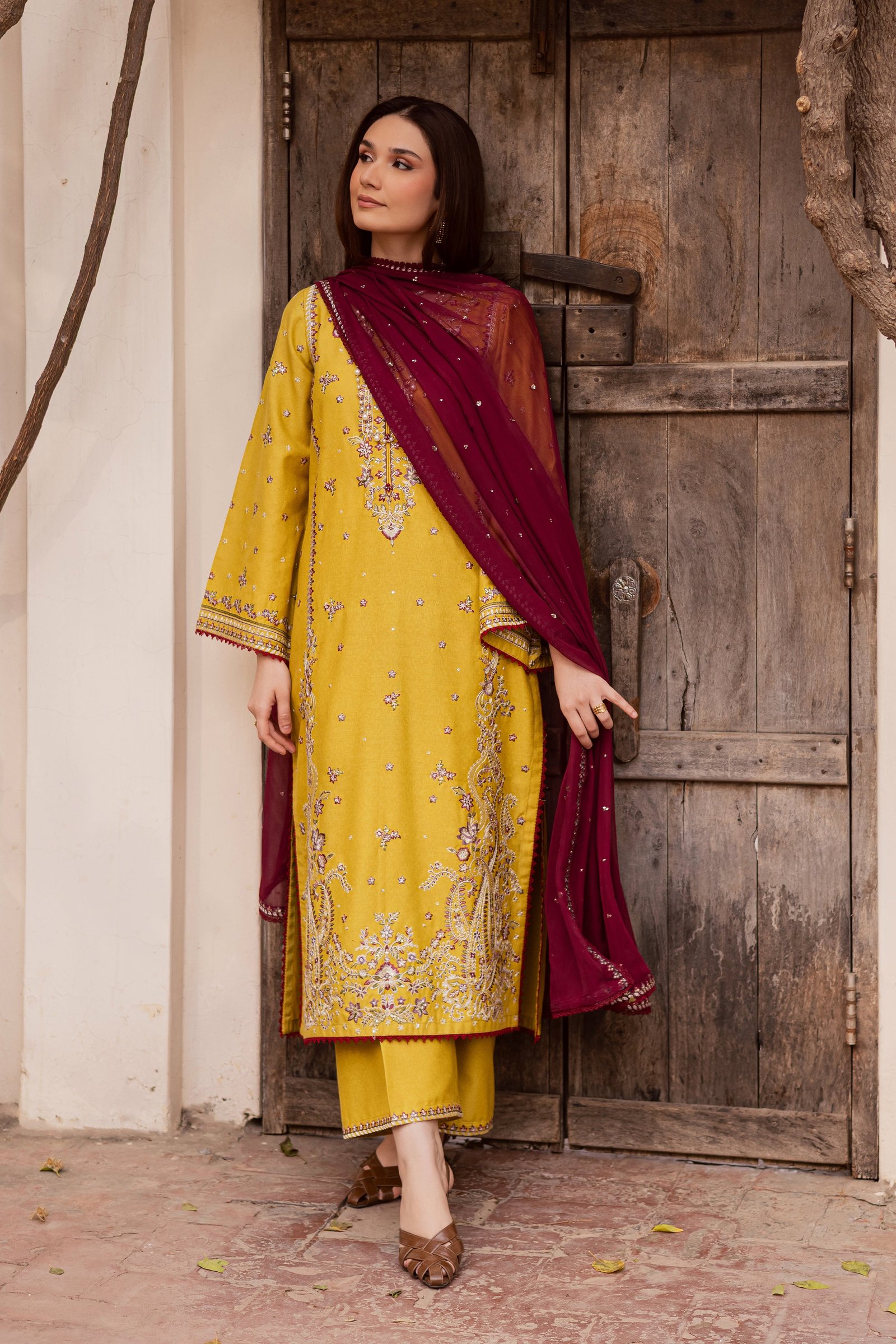 Sun Flower 3Pc - Embroidered Festive Pret BATIK WINTER PRET 2025 BATIK XS / Lime / Textured Cotton-S / Lime / Textured Cotton-M / Lime / Textured Cotton-L / Lime / Textured Cotton-XL / Lime / Textured Cotton