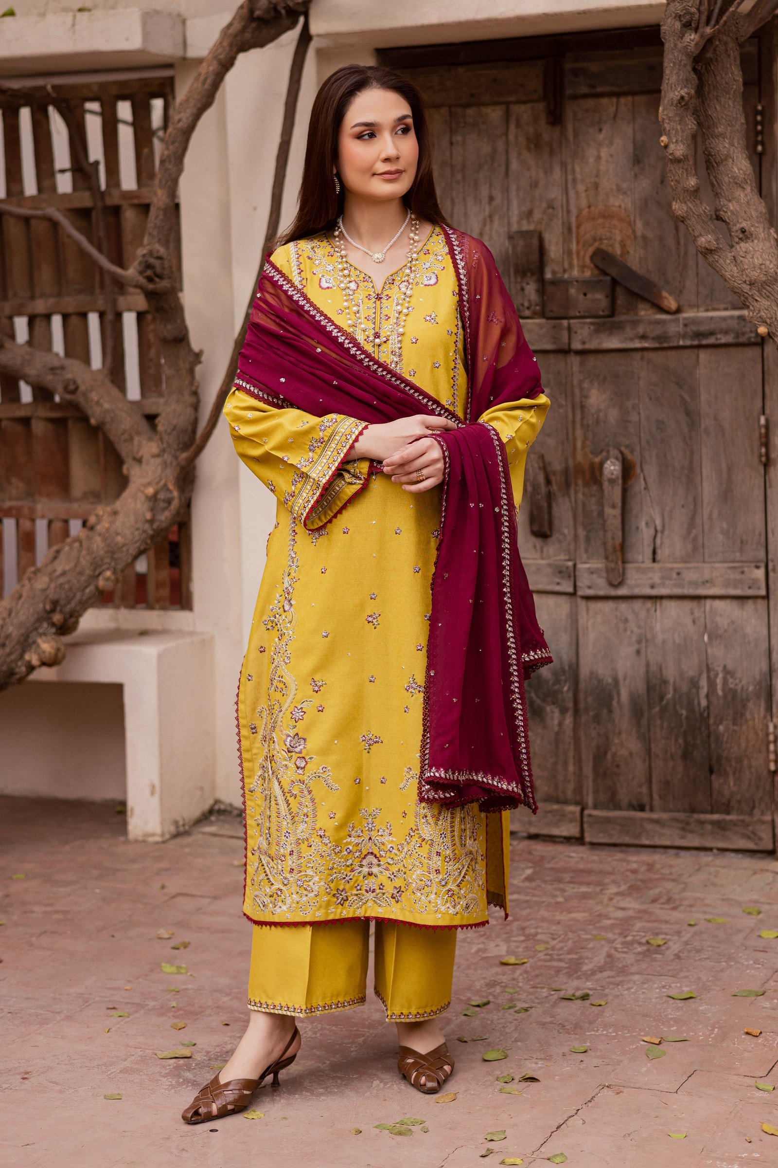 Sun Flower 3Pc - Embroidered Festive Pret BATIK WINTER PRET 2025 BATIK XS / Lime / Textured Cotton-S / Lime / Textured Cotton-M / Lime / Textured Cotton-L / Lime / Textured Cotton-XL / Lime / Textured Cotton