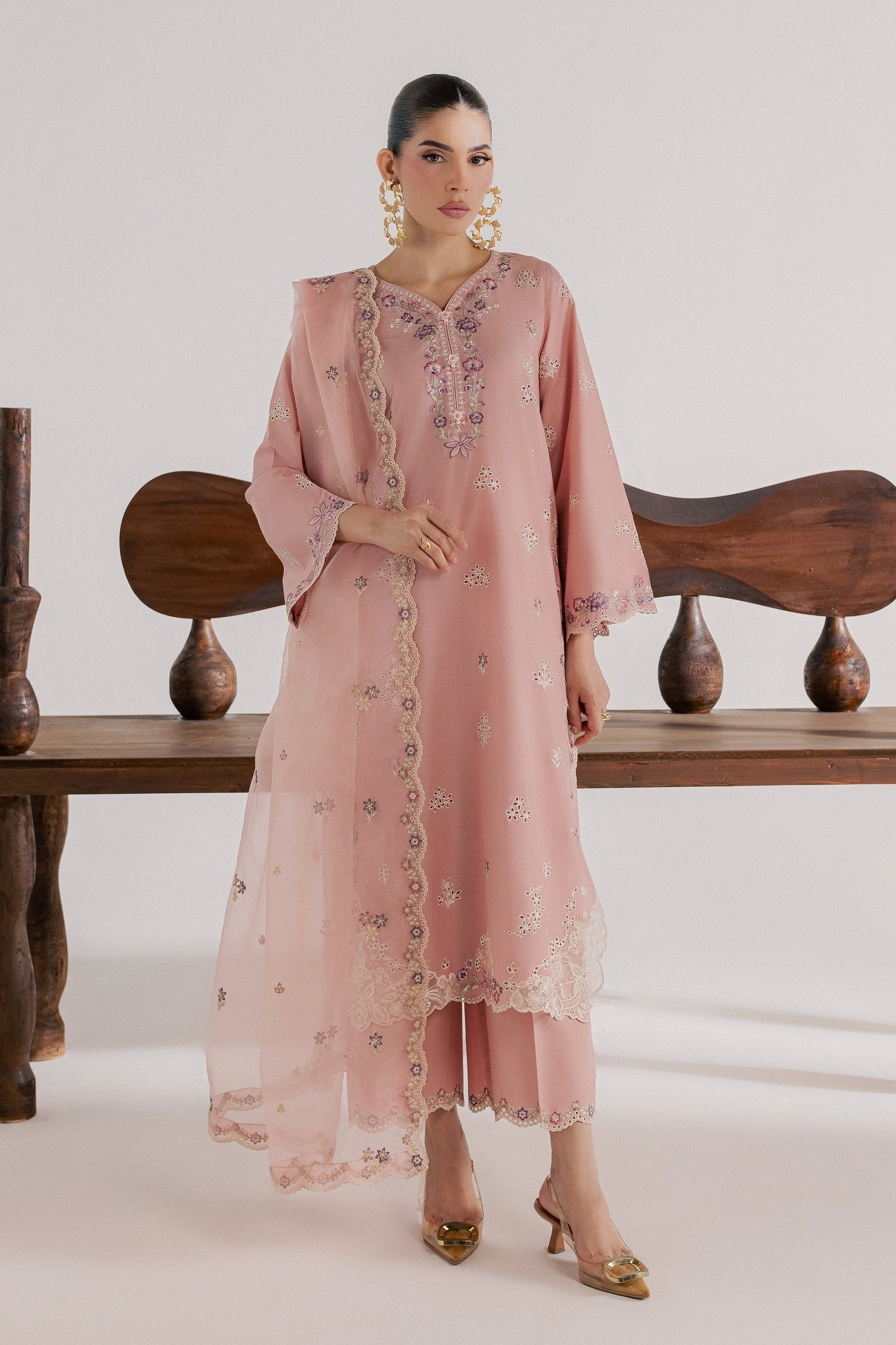 Taffy Macaron 3Pc - Luxury Embroidered Lawn BATIKSS26 BATIK XS / Taffy Pink / Pima Lawn-S / Taffy Pink / Pima Lawn-M / Taffy Pink / Pima Lawn-L / Taffy Pink / Pima Lawn-XL / Taffy Pink / Pima Lawn
