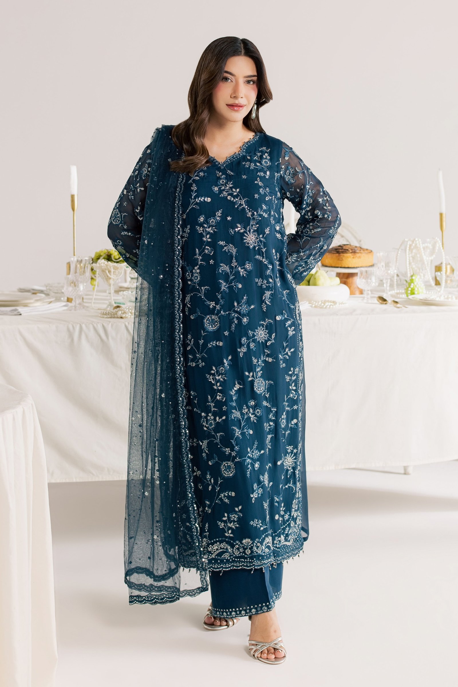 Teal Neesha 3Pc - Festive Luxe Pret STUDIOLUXEAUG26 BATIK S / Dark Teal / Crinkle
