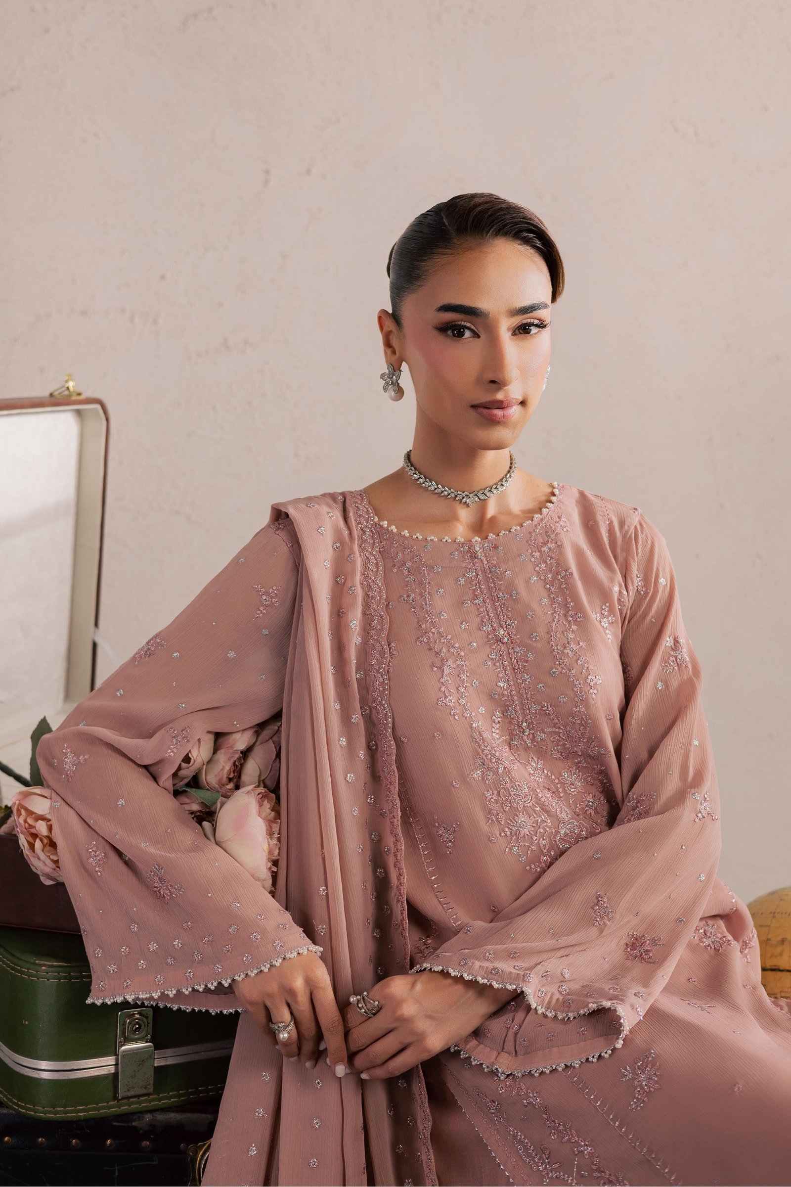  Tirna 3Pc - Festive Luxury Formal BATIKSS26  BATIK   S / Pink / Crinkle-M / Pink / Crinkle-L / Pink / Crinkle