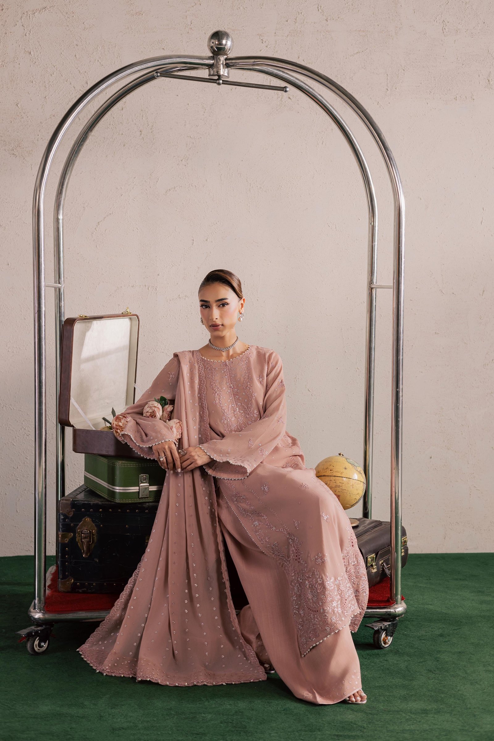  Tirna 3Pc - Festive Luxury Formal BATIKSS26  BATIK   S / Pink / Crinkle-M / Pink / Crinkle-L / Pink / Crinkle