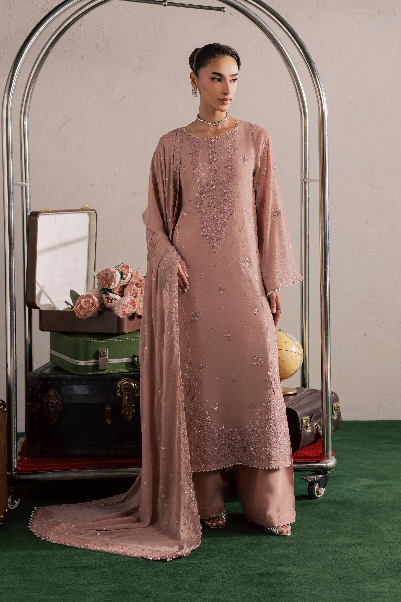  Tirna 3Pc - Festive Luxury Formal BATIKSS26  BATIK   S / Pink / Crinkle-M / Pink / Crinkle-L / Pink / Crinkle