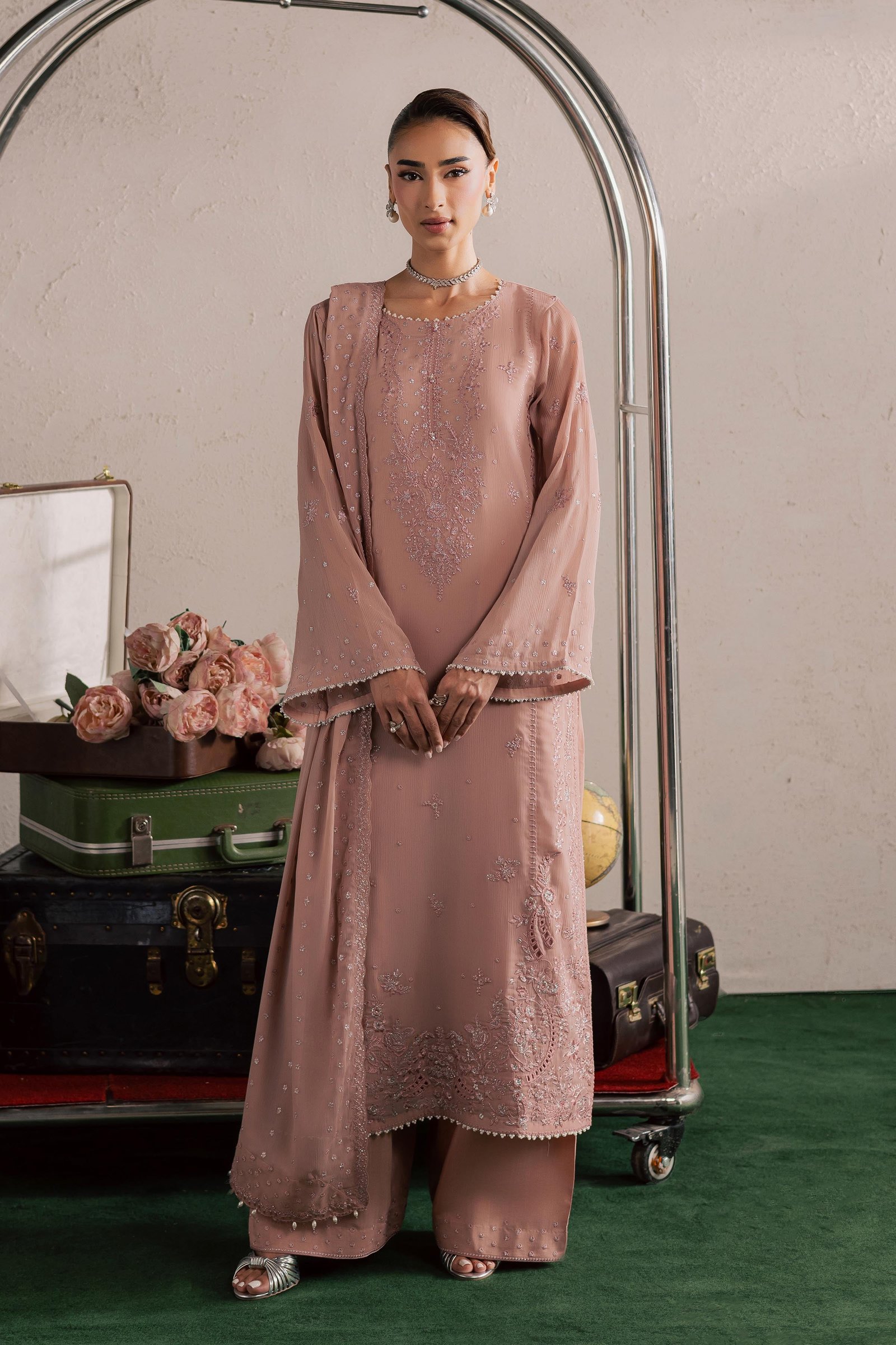 Tirna 3Pc - Festive Luxury Formal BATIKSS26 BATIK S / Pink / Crinkle-M / Pink / Crinkle-L / Pink / Crinkle