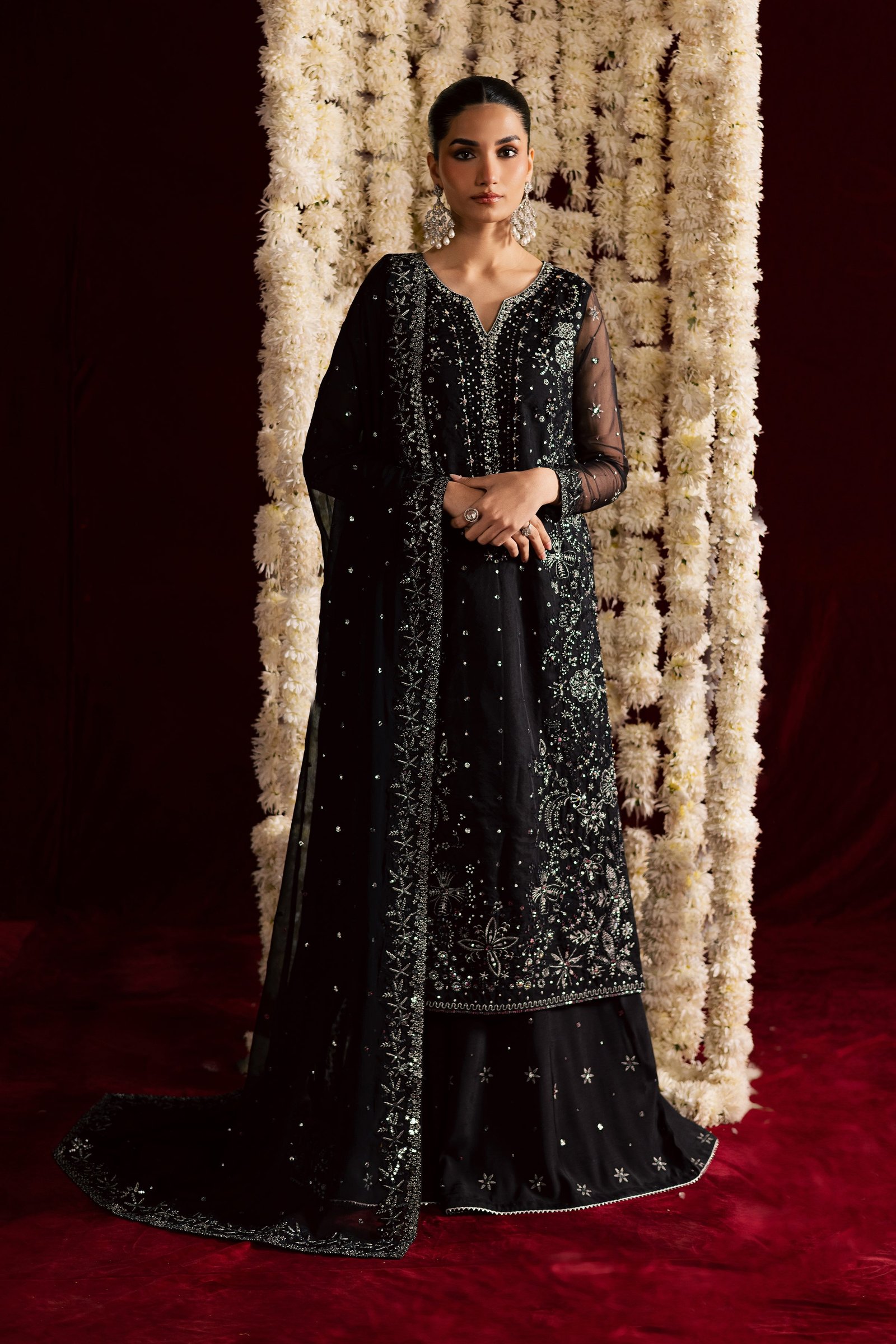 Toor 3Pc- Wedding Formal Dress BATIKSTUDIO2025 BATIK S / Black / Organza-M / Black / Organza-L / Black / Organza
