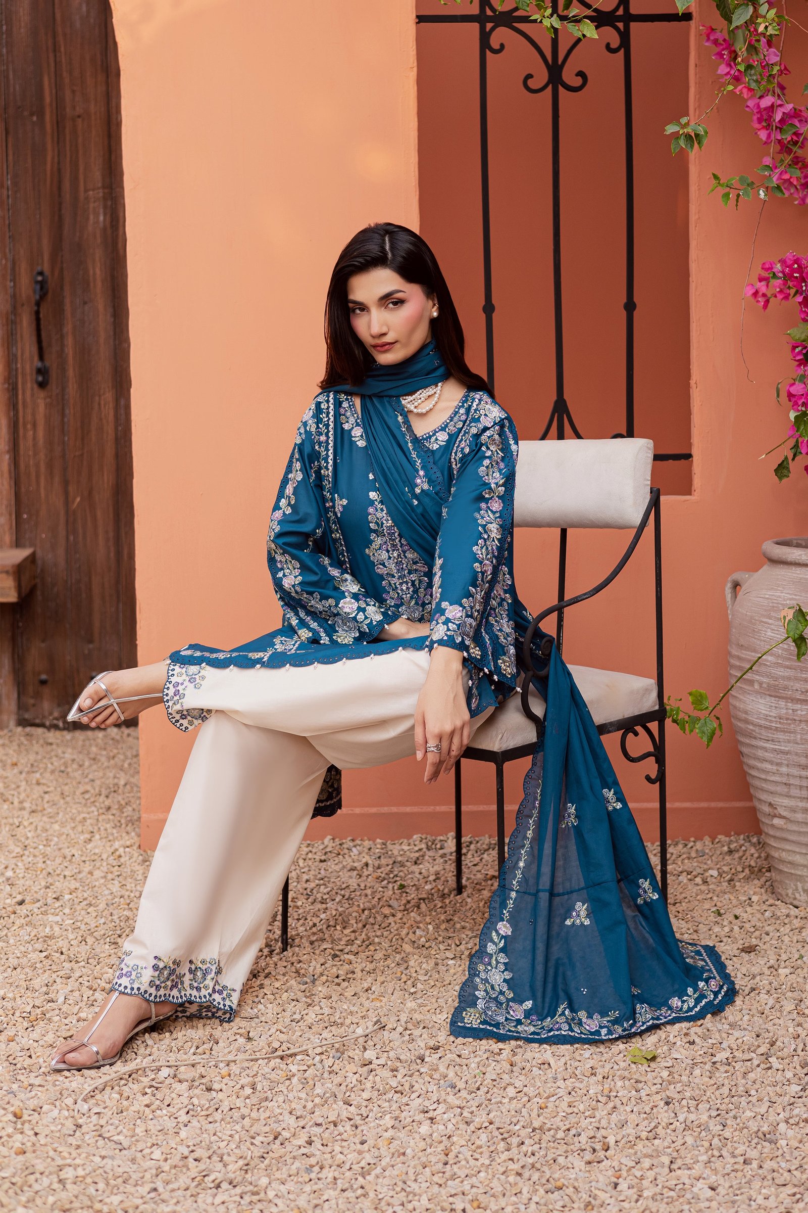 Twilight Bloom 3Pc - Festive Embroidered Lawn BATIKEID2026 BATIK XS / Moroccan Blue / Pima Lawn-S / Moroccan Blue / Pima Lawn-M / Moroccan Blue / Pima Lawn-L / Moroccan Blue / Pima Lawn-XL / Moroccan Blue / Pima Lawn