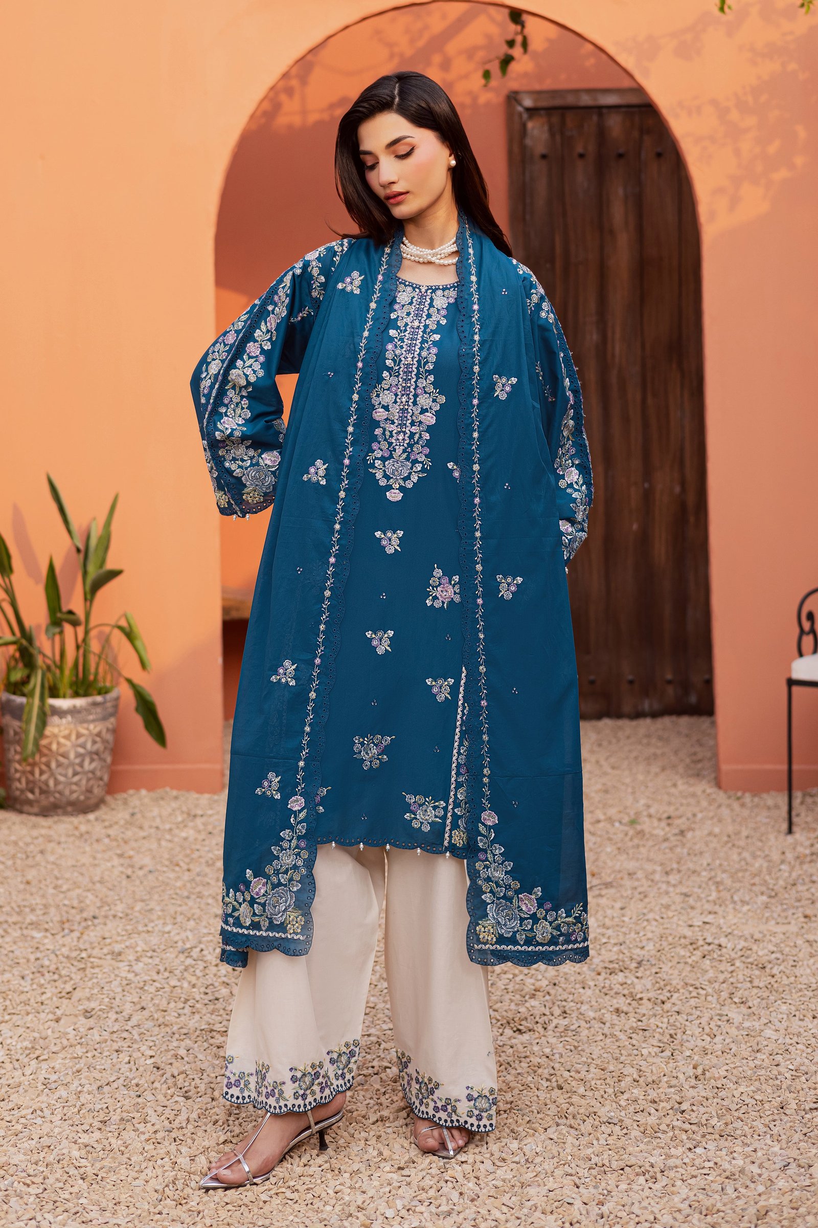 Twilight Bloom 3Pc - Festive Embroidered Lawn BATIKEID2026 BATIK XS / Moroccan Blue / Pima Lawn-S / Moroccan Blue / Pima Lawn-M / Moroccan Blue / Pima Lawn-L / Moroccan Blue / Pima Lawn-XL / Moroccan Blue / Pima Lawn