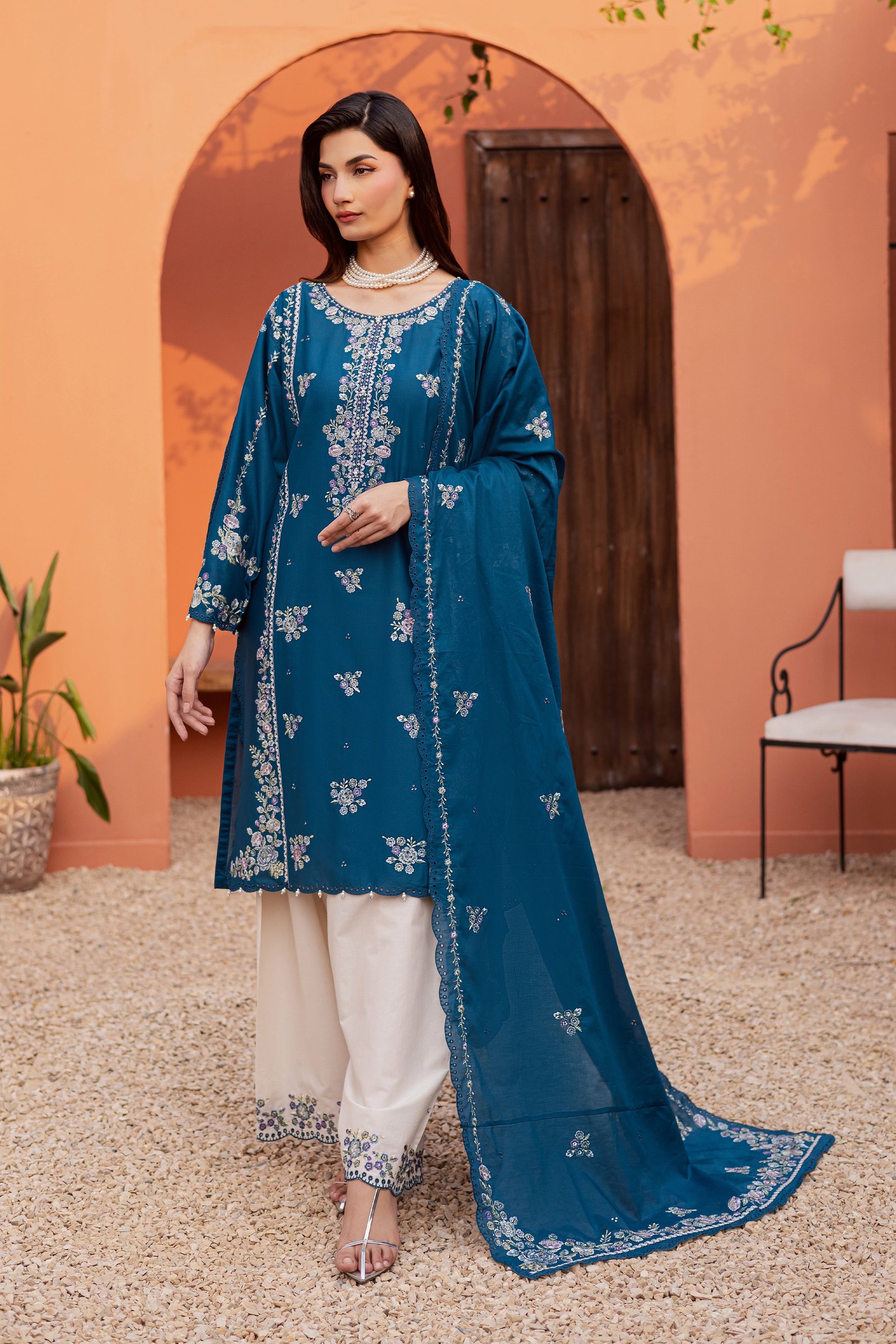 Twilight Bloom 3Pc - Festive Embroidered Lawn BATIKEID2026 BATIK XS / Moroccan Blue / Pima Lawn-S / Moroccan Blue / Pima Lawn-M / Moroccan Blue / Pima Lawn-L / Moroccan Blue / Pima Lawn-XL / Moroccan Blue / Pima Lawn