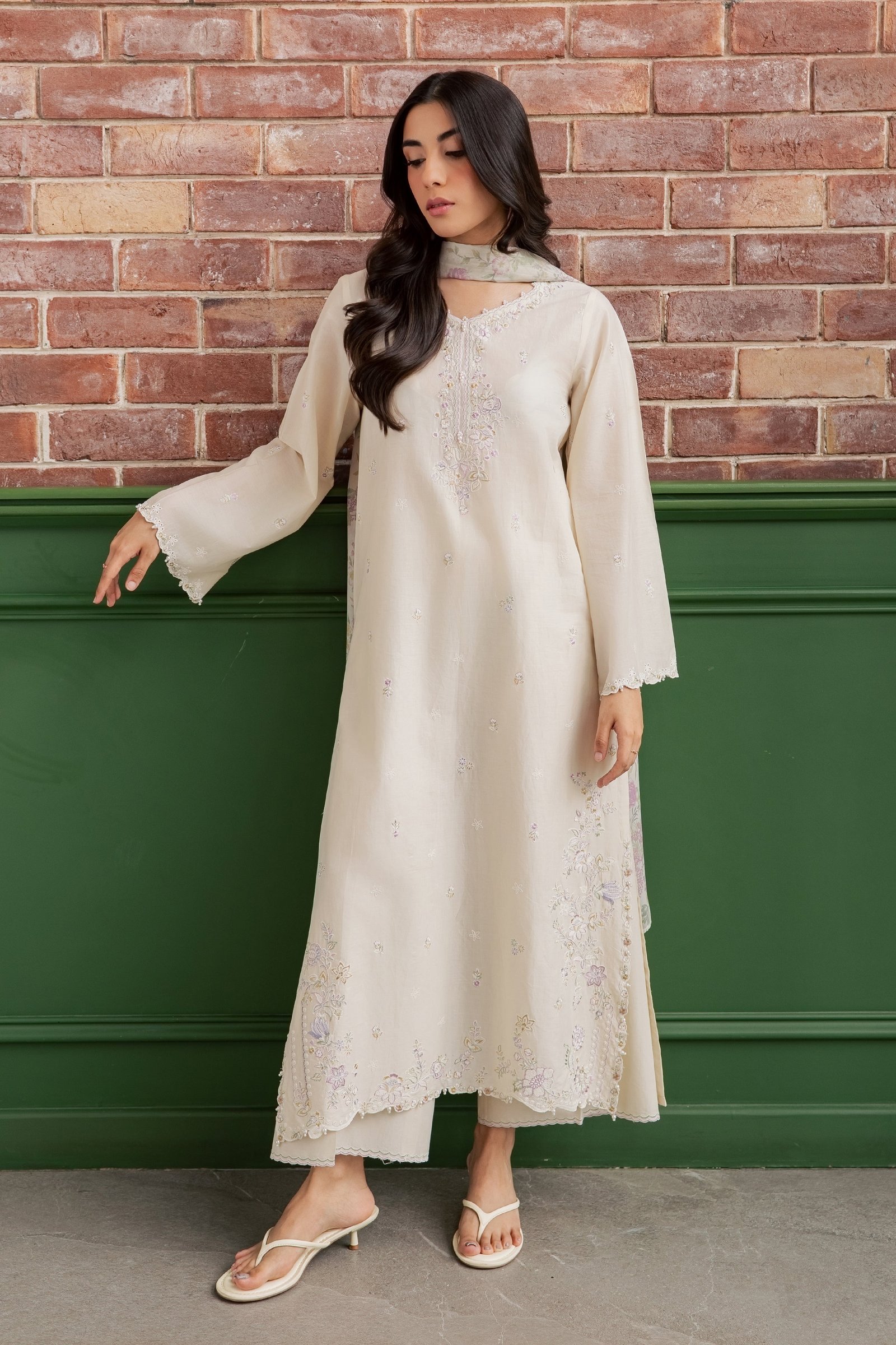Vanila Frost 3Pc - Embroidered Lawn Dress EverydayEdit26 BATIK XS / Off White / Pima Lawn