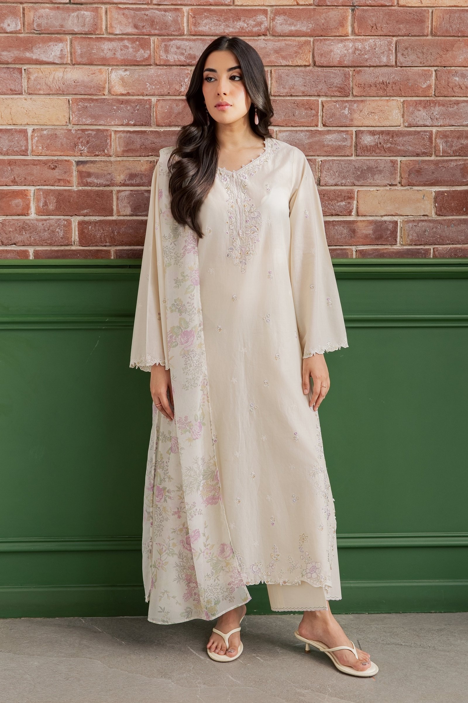 Vanila Frost 3Pc - Embroidered Lawn Dress EverydayEdit26 BATIK XS / Off White / Pima Lawn
