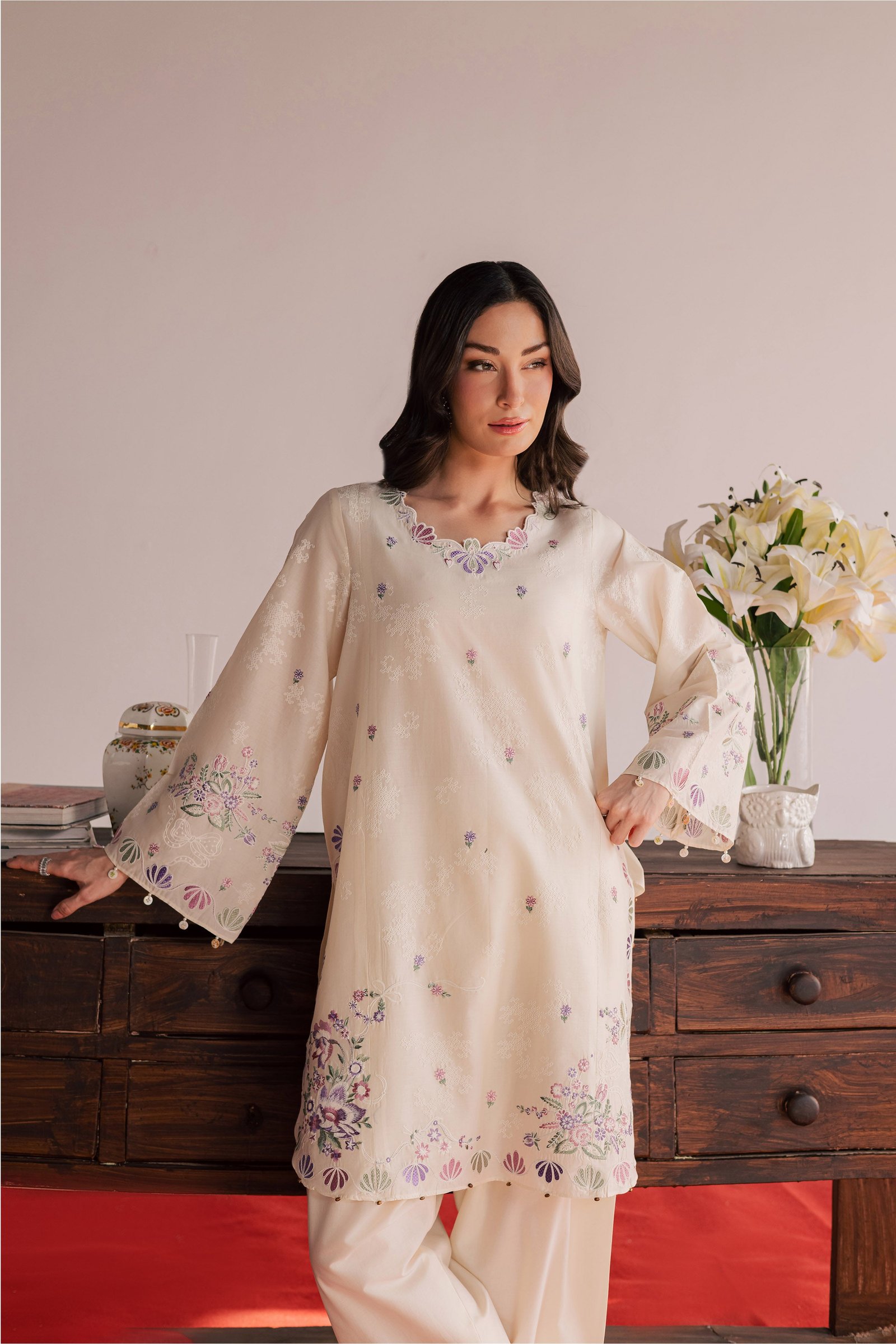  Vanilla Bloom 2Pc - Embroidered Lawn Dress EverydayEdit26  BATIK   XS / White Swan / Pima Lawn-S / White Swan / Pima Lawn-M / White Swan / Pima Lawn-L / White Swan / Pima Lawn-XL / White Swan / Pima Lawn