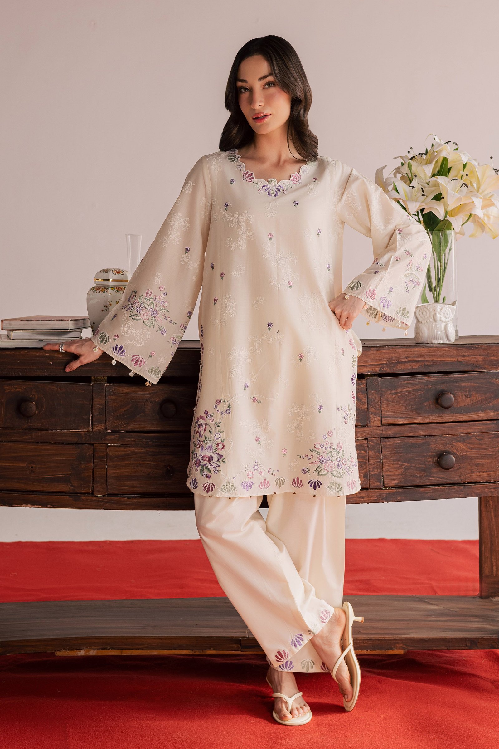 Vanilla Bloom 2Pc - Embroidered Lawn Dress EverydayEdit26 BATIK XS / White Swan / Pima Lawn-S / White Swan / Pima Lawn-M / White Swan / Pima Lawn-L / White Swan / Pima Lawn-XL / White Swan / Pima Lawn