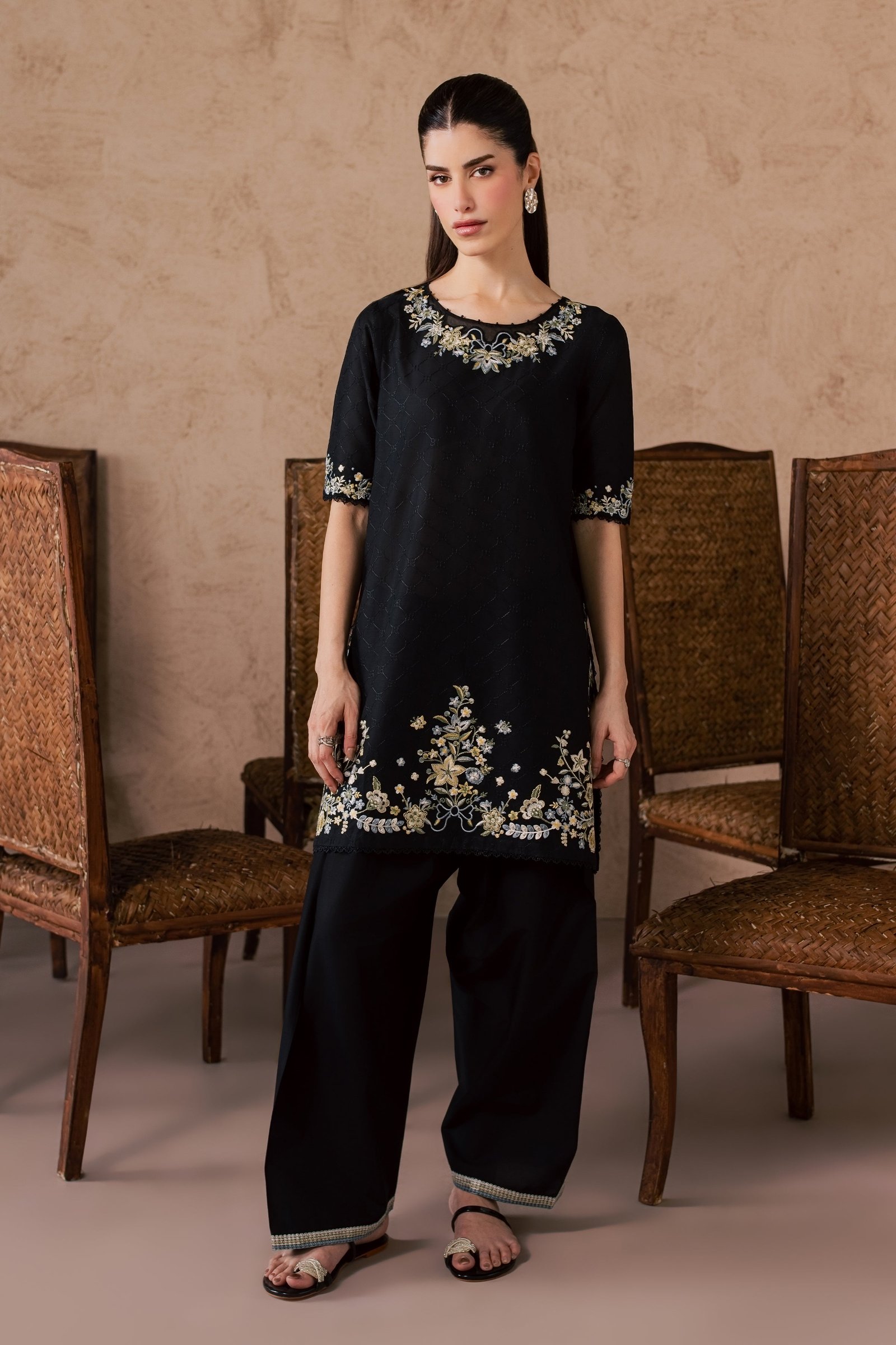 Venom Veil 2Pc - Embroidered Lawn Dress EverydayEdit26 BATIK XS / Black / Pima Lawn-S / Black / Pima Lawn-M / Black / Pima Lawn-L / Black / Pima Lawn-XL / Black / Pima Lawn