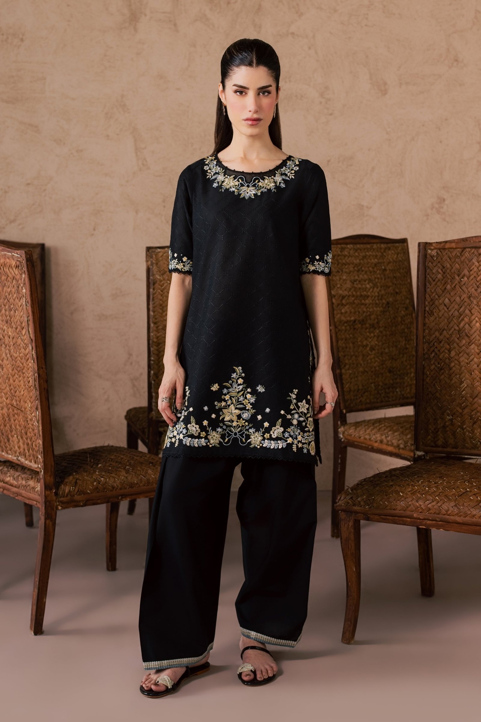 Venom Veil 2Pc - Embroidered Lawn Dress EverydayEdit26 BATIK XS / Black / Pima Lawn-S / Black / Pima Lawn-M / Black / Pima Lawn-L / Black / Pima Lawn-XL / Black / Pima Lawn