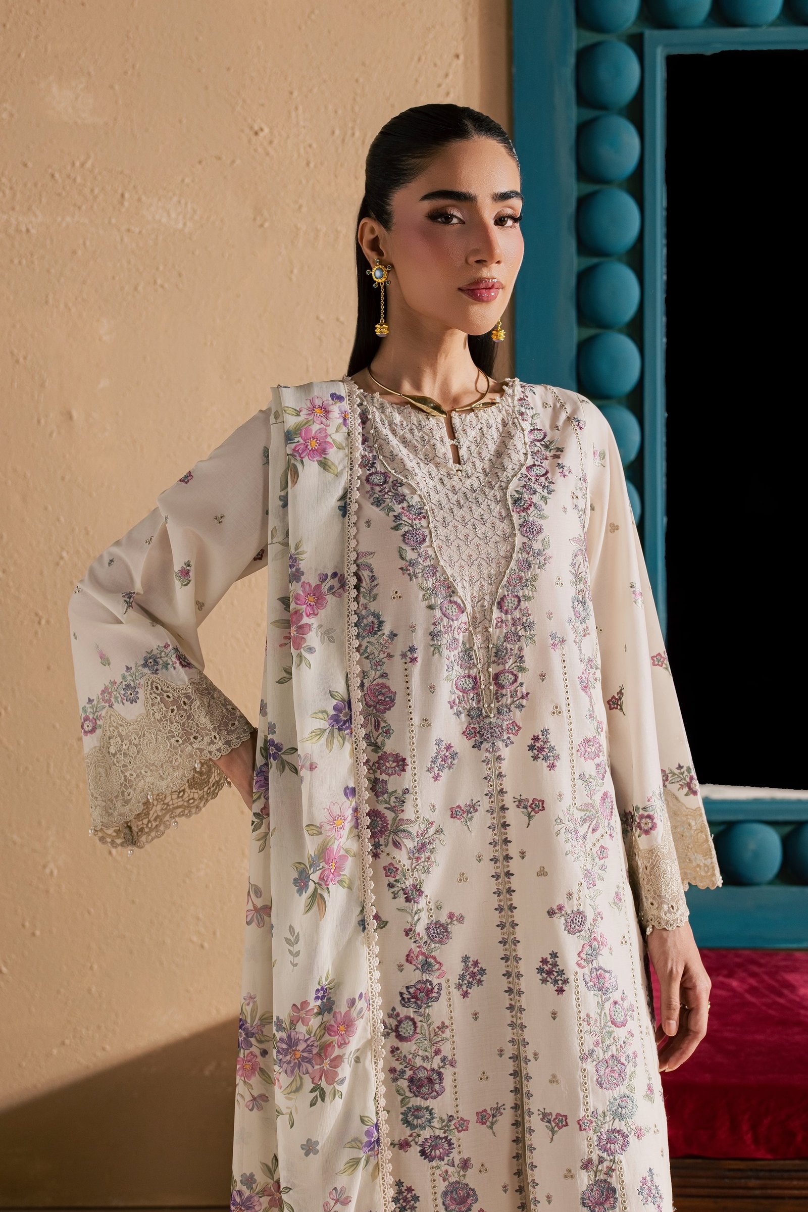  White Rainbow 3Pc - Luxury Embroidered Lawn BATIKSS26  BATIK   XS / White Swan / Pima Lawn-S / White Swan / Pima Lawn-M / White Swan / Pima Lawn-L / White Swan / Pima Lawn-XL / White Swan / Pima Lawn