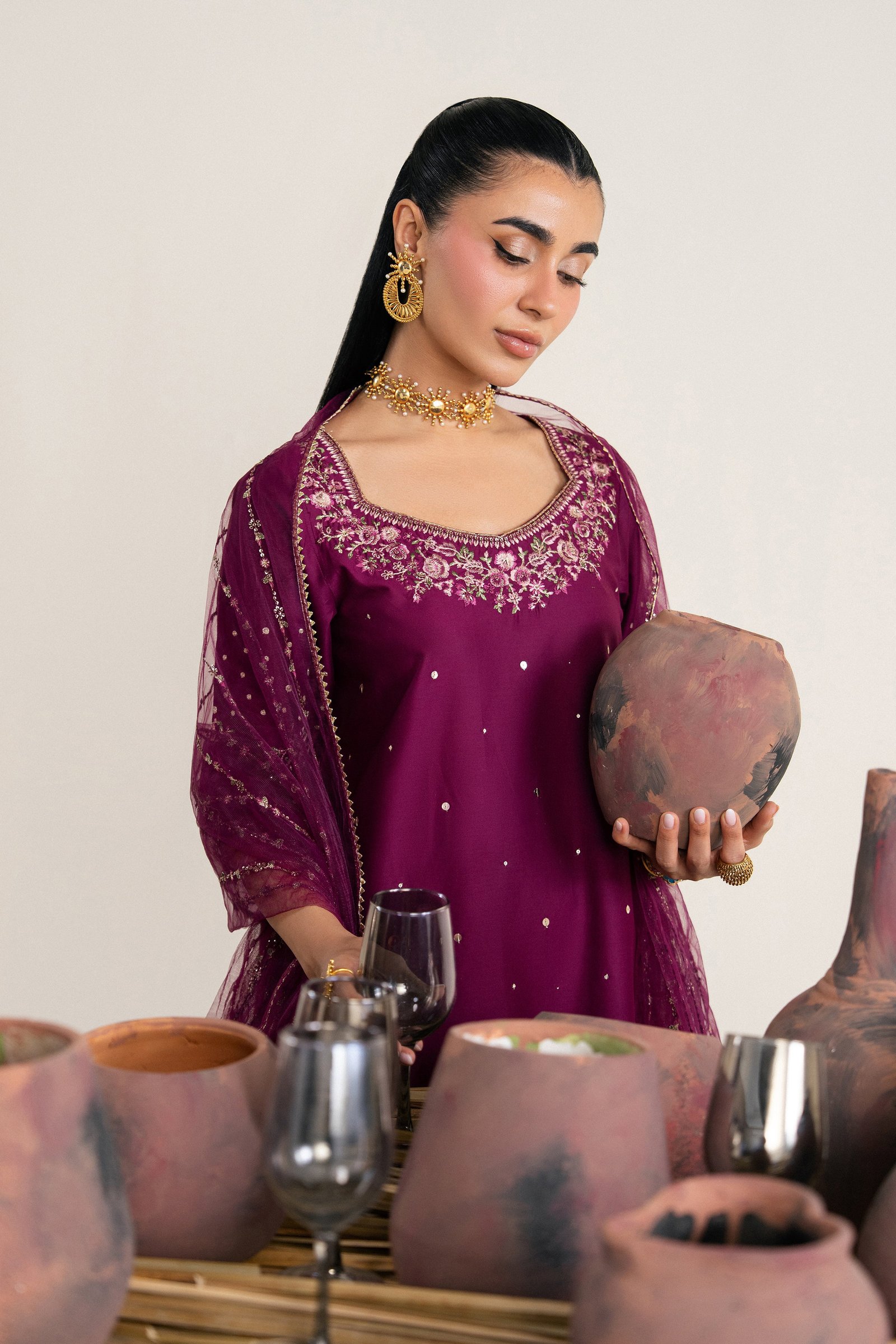 Yalina 3Pc - Festive Eid Pret BATIKSS26 BATIK XS / Ruby / Giza-S / Ruby / Giza-M / Ruby / Giza-L / Ruby / Giza-XL / Ruby / Giza