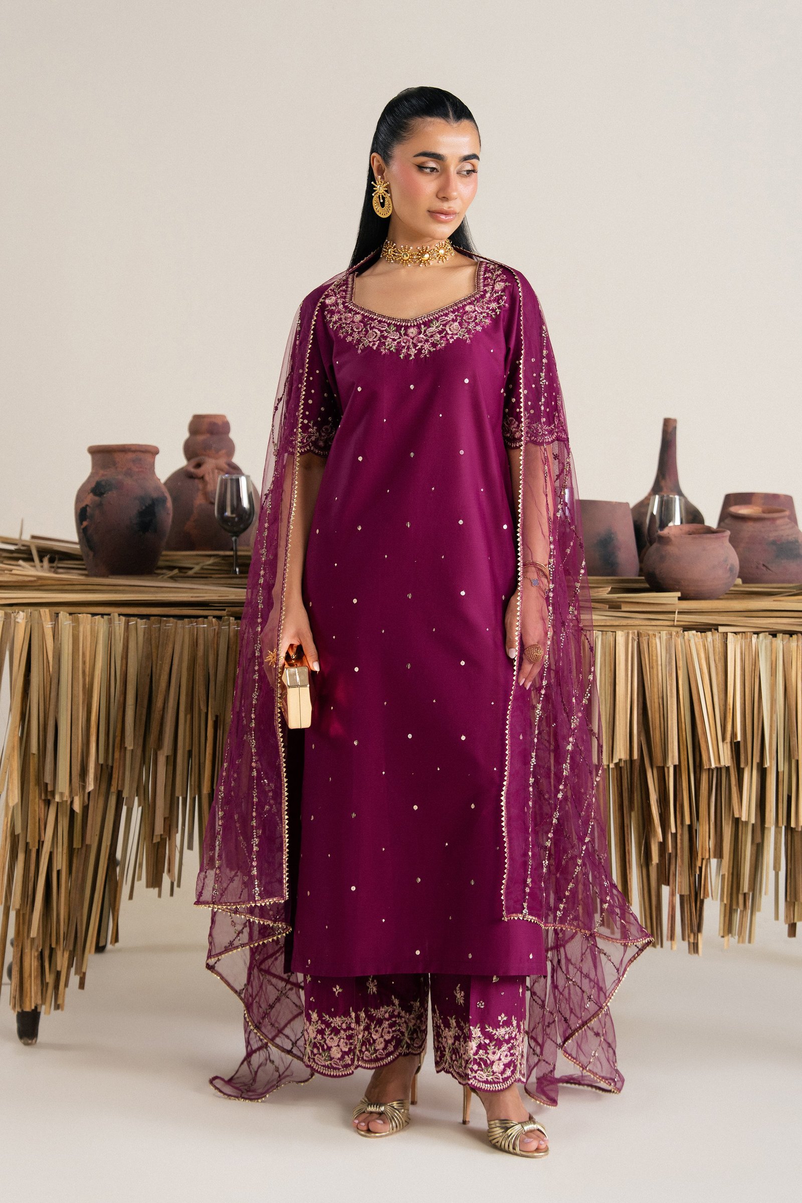 Yalina 3Pc - Festive Eid Pret BATIKSS26 BATIK XS / Ruby / Giza-S / Ruby / Giza-M / Ruby / Giza-L / Ruby / Giza-XL / Ruby / Giza