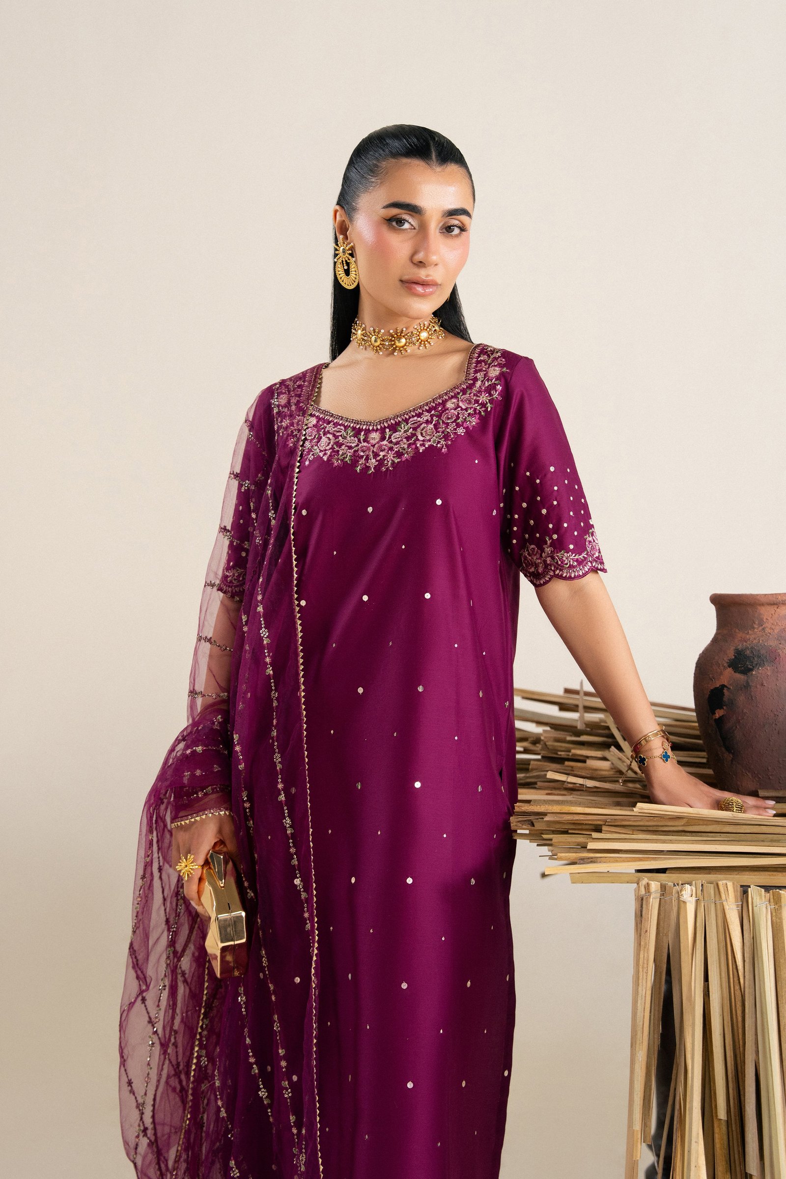 Yalina 3Pc - Festive Eid Pret BATIKSS26 BATIK XS / Ruby / Giza-S / Ruby / Giza-M / Ruby / Giza-L / Ruby / Giza-XL / Ruby / Giza