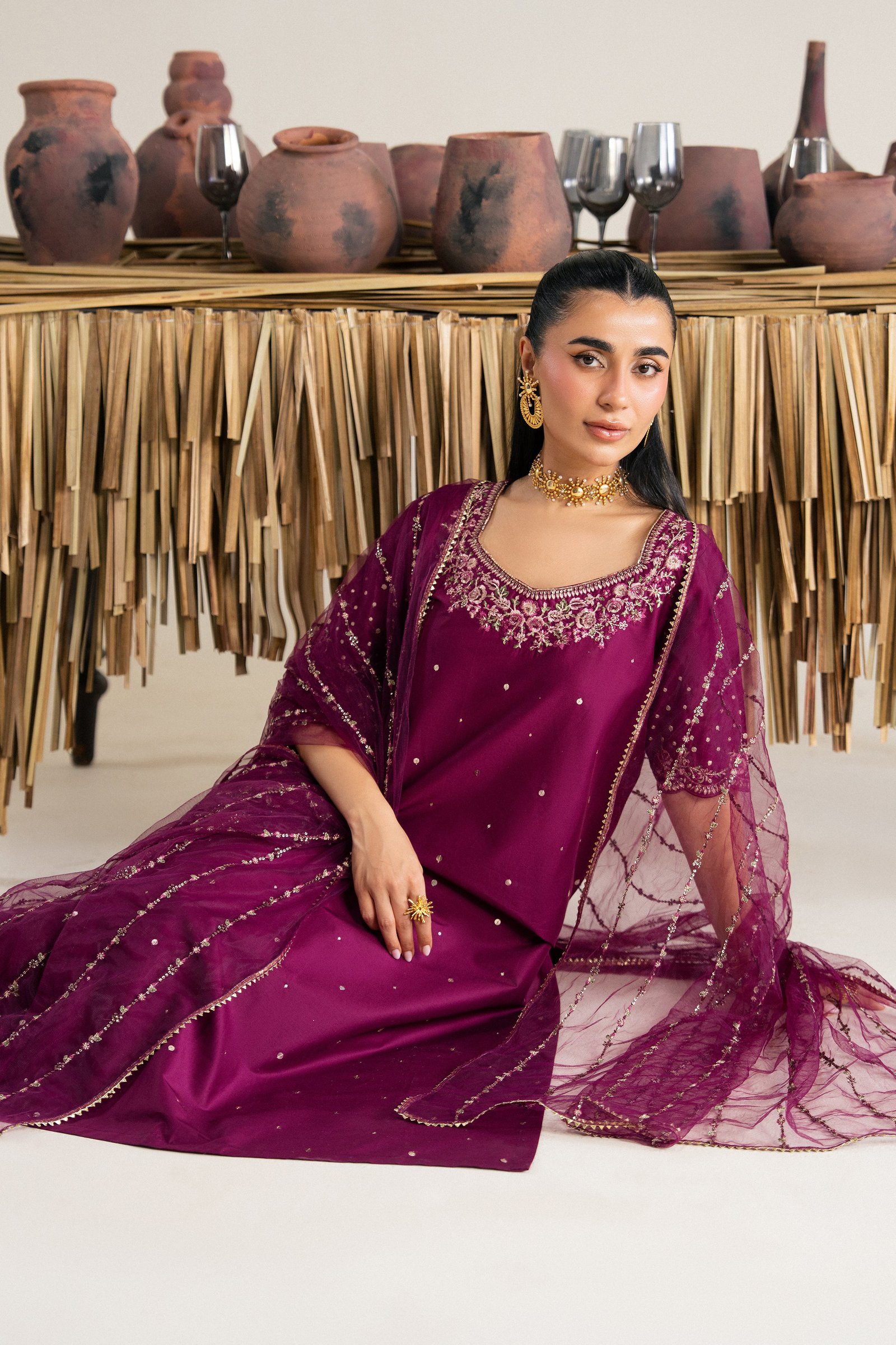 Yalina 3Pc - Festive Eid Pret BATIKSS26 BATIK XS / Ruby / Giza-S / Ruby / Giza-M / Ruby / Giza-L / Ruby / Giza-XL / Ruby / Giza