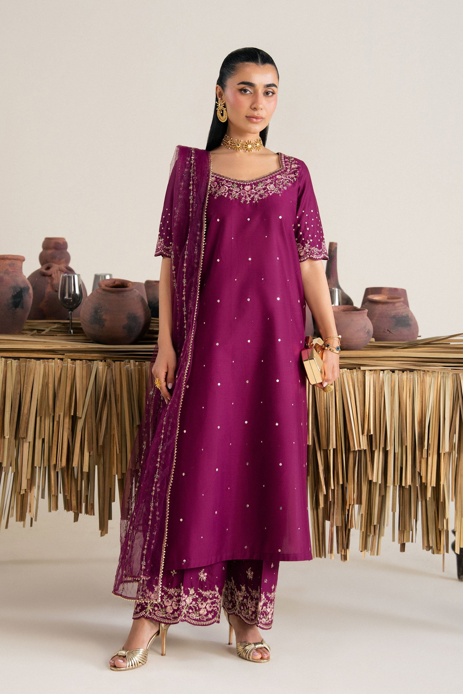 Yalina 3Pc - Festive Eid Pret BATIKSS26 BATIK XS / Ruby / Giza-S / Ruby / Giza-M / Ruby / Giza-L / Ruby / Giza-XL / Ruby / Giza