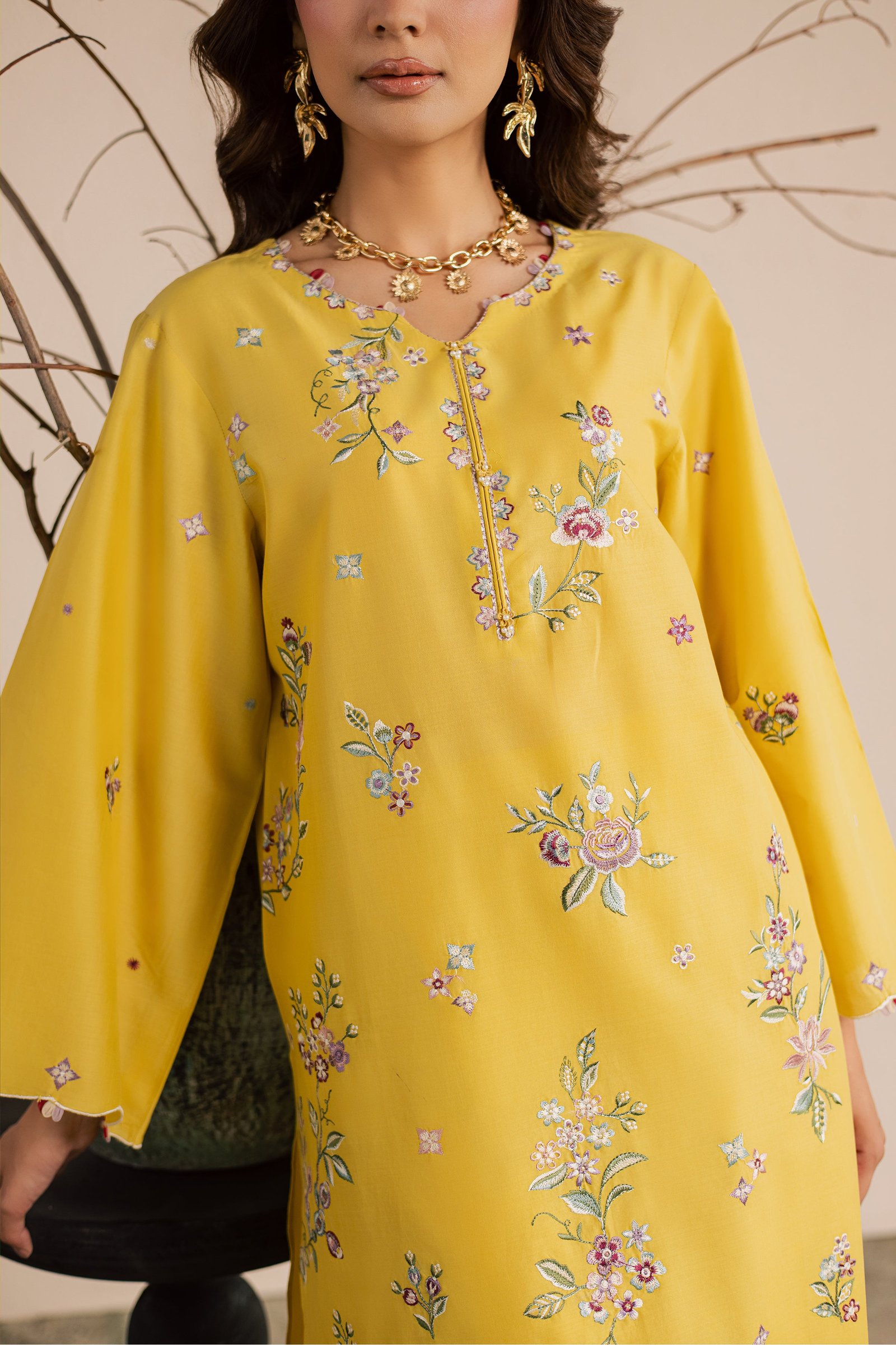 Yellow Elira 2Pc - Embroidered Lawn Dress EverydayEdit26 BATIK XS / Lemon Yellow / Pima Lawn-S / Lemon Yellow / Pima Lawn-M / Lemon Yellow / Pima Lawn-L / Lemon Yellow / Pima Lawn-XL / Lemon Yellow / Pima Lawn