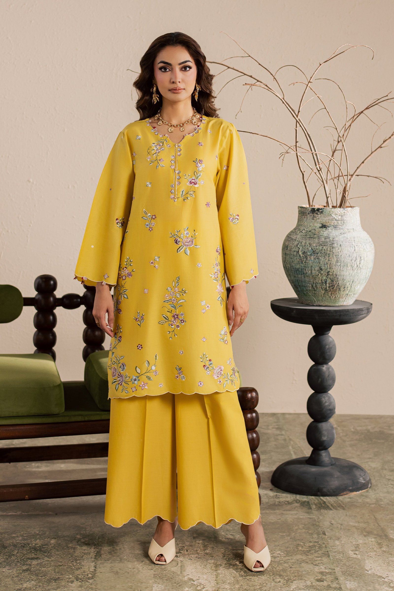 Yellow Elira 2Pc - Embroidered Lawn Dress EverydayEdit26 BATIK XS / Lemon Yellow / Pima Lawn-S / Lemon Yellow / Pima Lawn-M / Lemon Yellow / Pima Lawn-L / Lemon Yellow / Pima Lawn-XL / Lemon Yellow / Pima Lawn