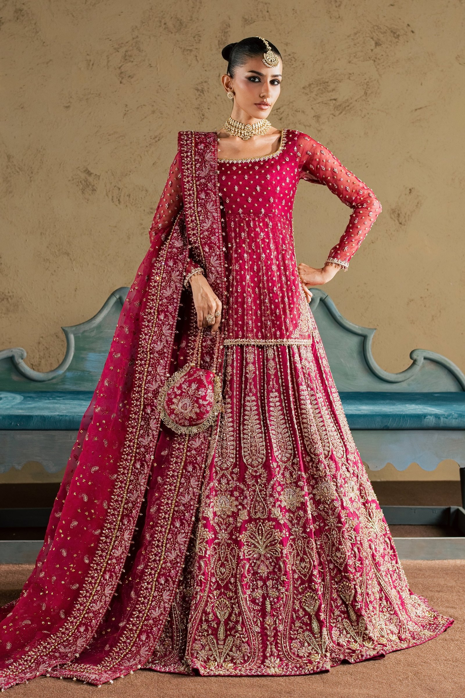 Zaleh 4Pc - Bridal Dress BATIKBRIDAL2026 BATIK S / Magenta / Raw Silk