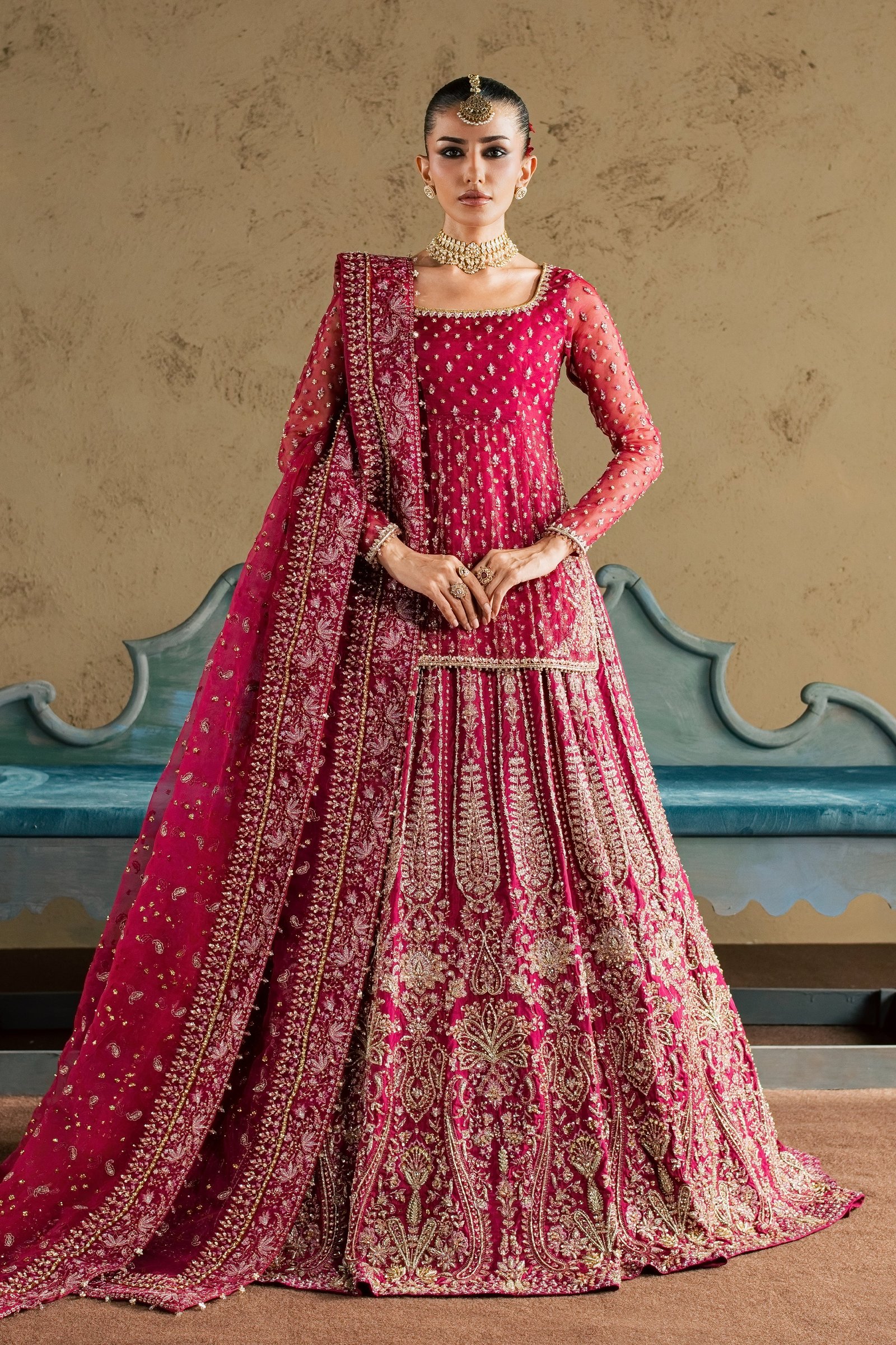 Zaleh 4Pc - Bridal Dress BATIKBRIDAL2026 BATIK S / Magenta / Raw Silk